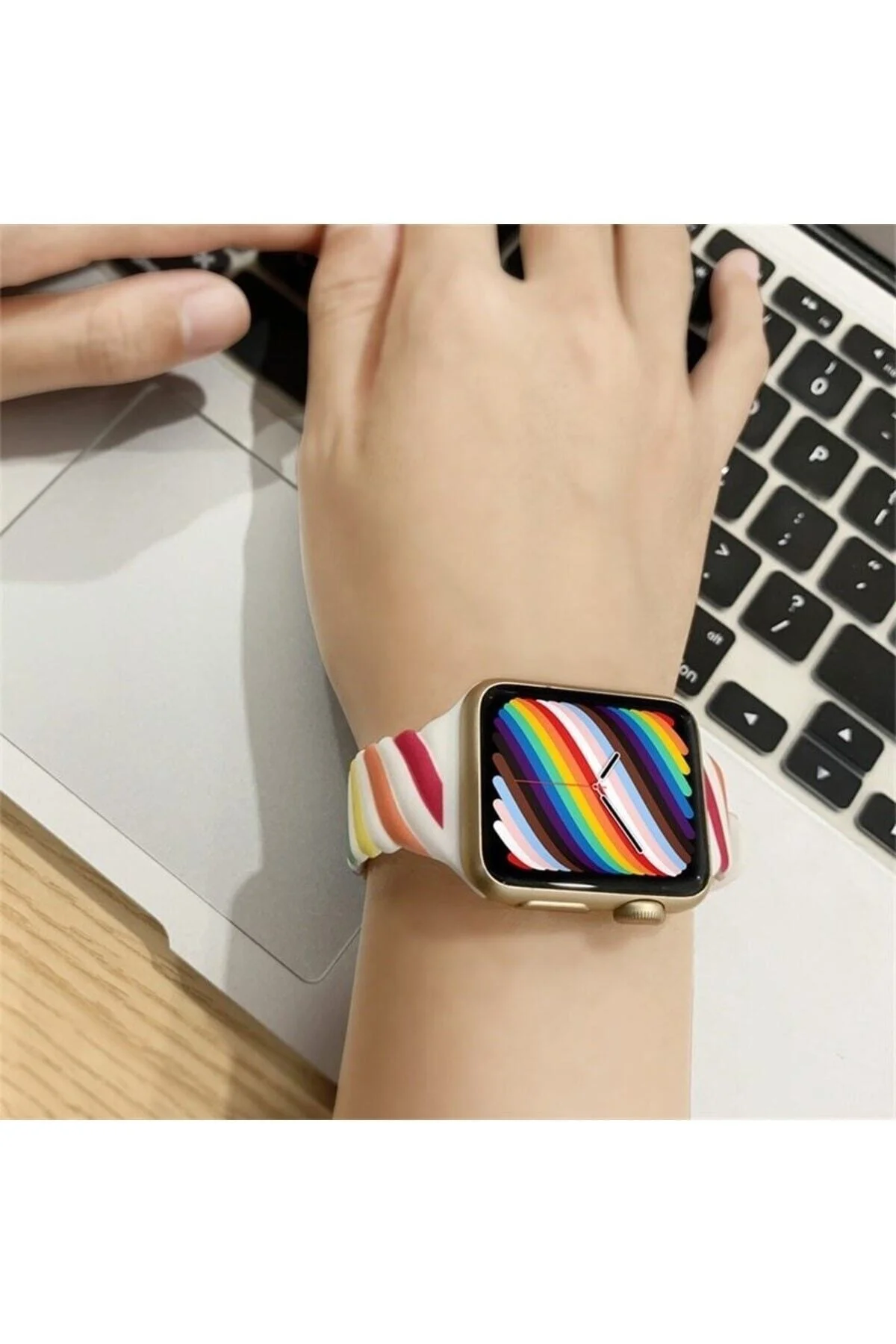 Apple Watch Uyumlu2 3 4 5 6 7 Se 38mm 40mm 41mm Spor Renkli Örgü Silikon Kayış Kordon - pazariz Görsel 2
