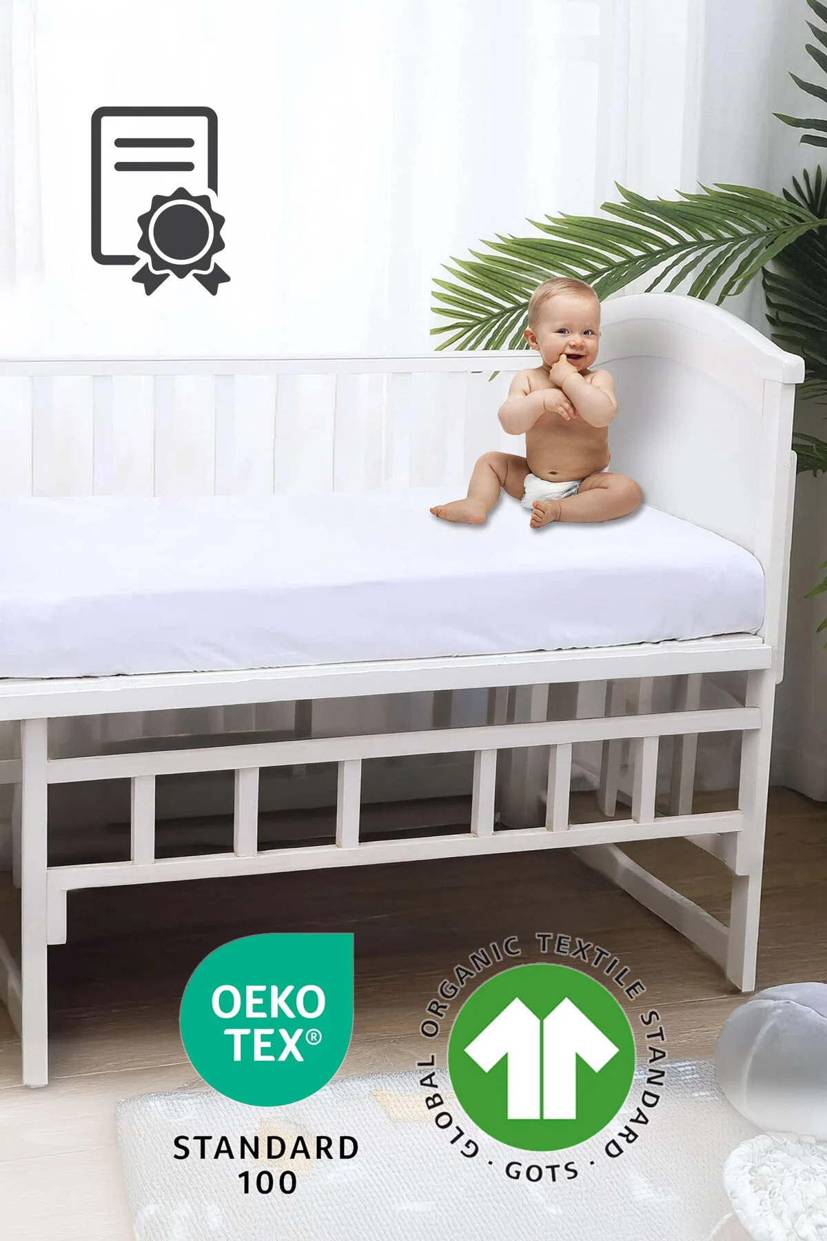 %100 Pamuk Penye, Lastikli Bebek Çarşafı, Organik Pamuk, Anne Yanı, Park Beşik Çarşafı - Vionel Home Görsel 4