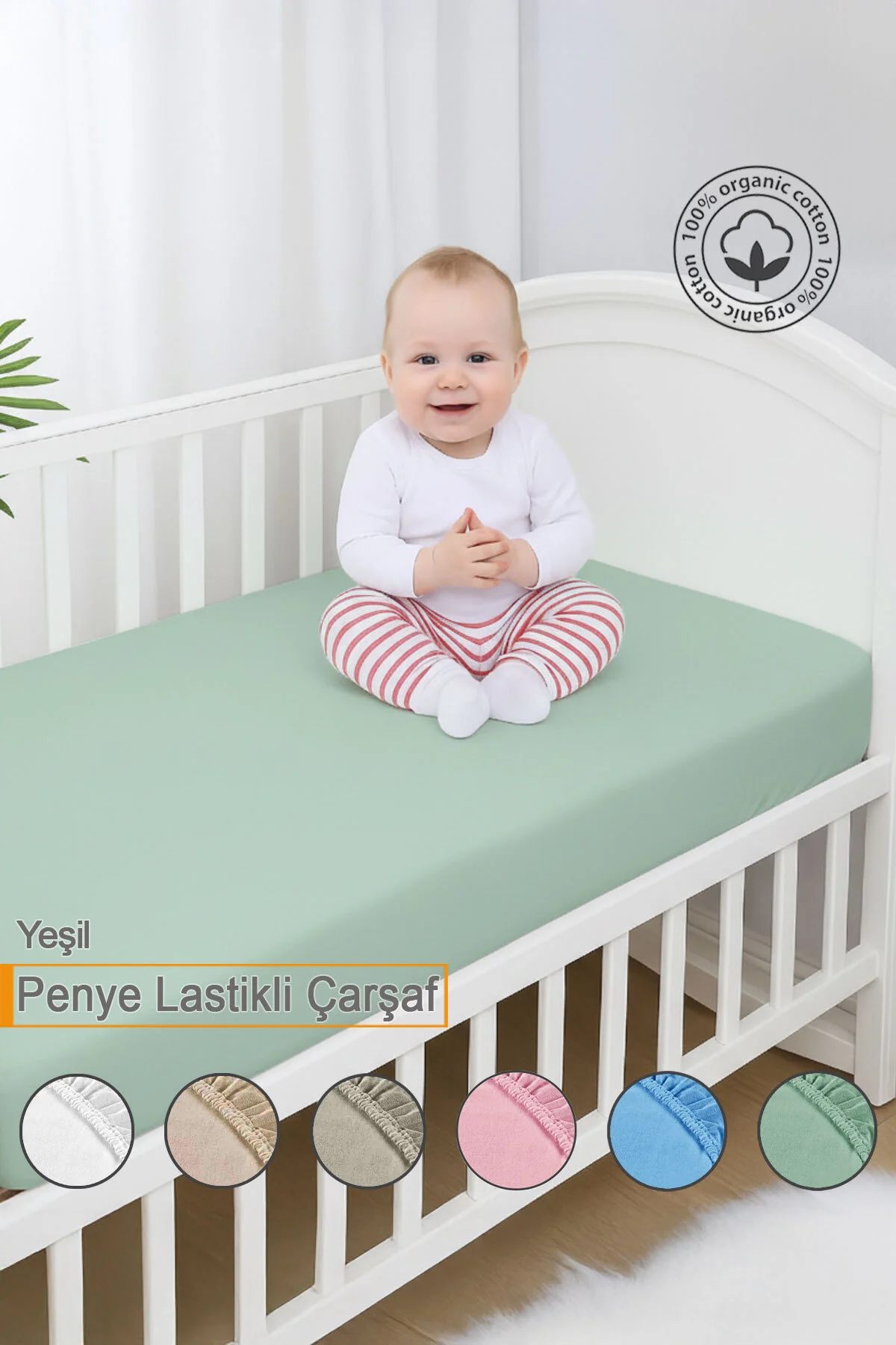 %100 Pamuk Penye, Lastikli Bebek Çarşafı, Organik Pamuk, Anne Yanı, Park Beşik Çarşafı