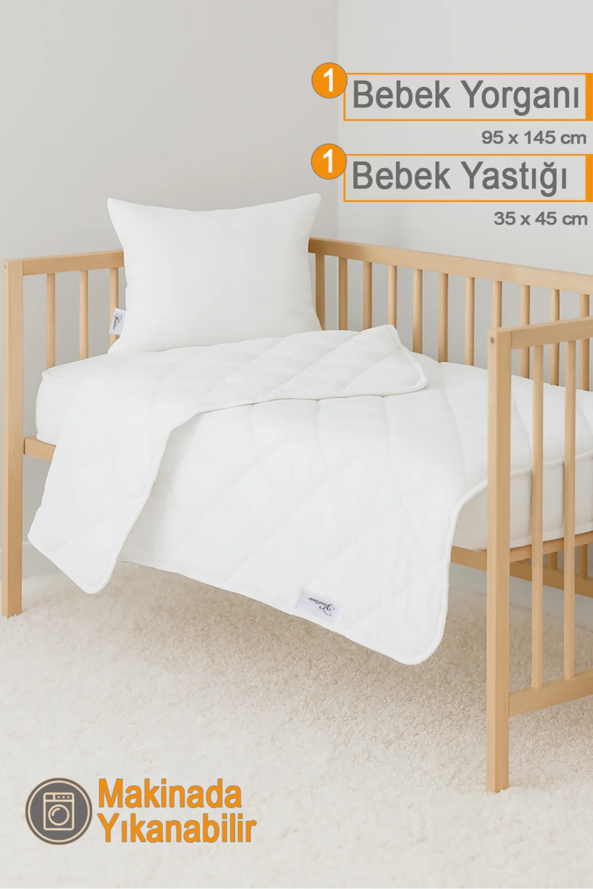 Ecotermo Beyaz Bebek Yorganı 95x145 Cm + 1 Adet 35x45 Bebek Yastığı | Yumuşak &amp; Nefes Alabilen