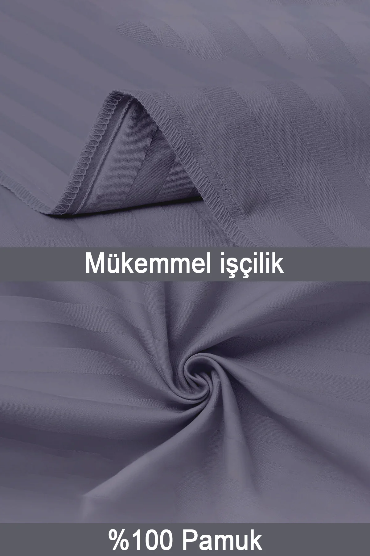 %100 Pamuk 2’li Çizgili Saten Yastık Kılıfı 50 X 70 cm - Antrasit - Vionel Home Görsel 4