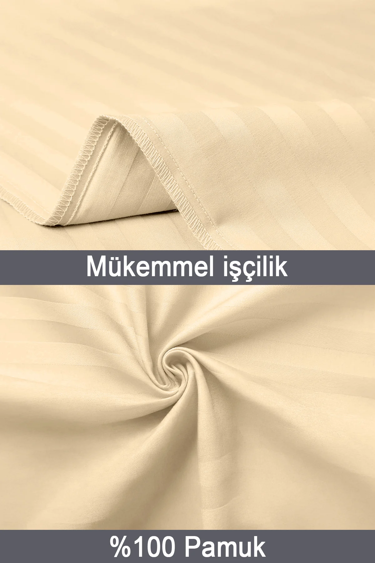 %100 Pamuk 2’li Çizgili Saten Yastık Kılıfı 50 x 70 Cm - Bal Köpüğü - Vionel Home Görsel 4
