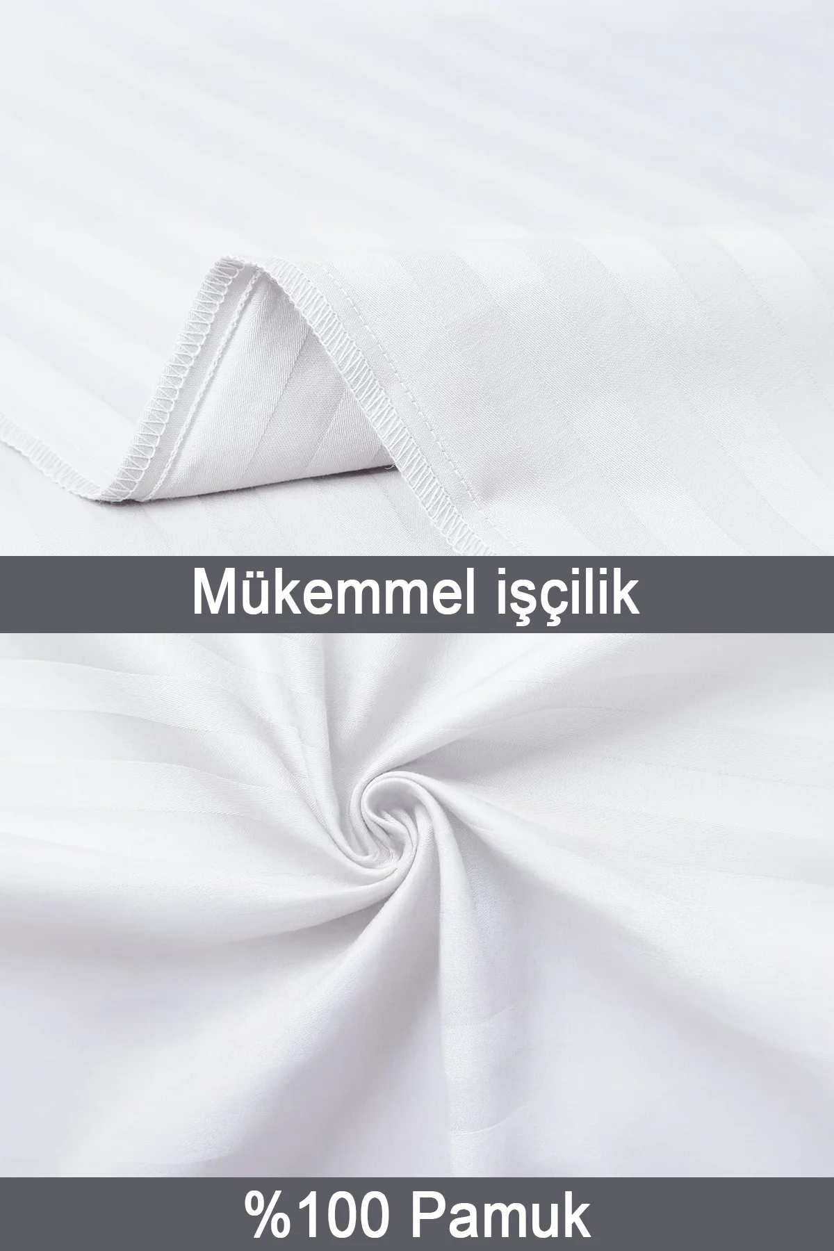 %100 Pamuk 2’li Çizgili Saten Yastık Kılıfı 50 x 70 cm - Beyaz - Vionel Home Görsel 4