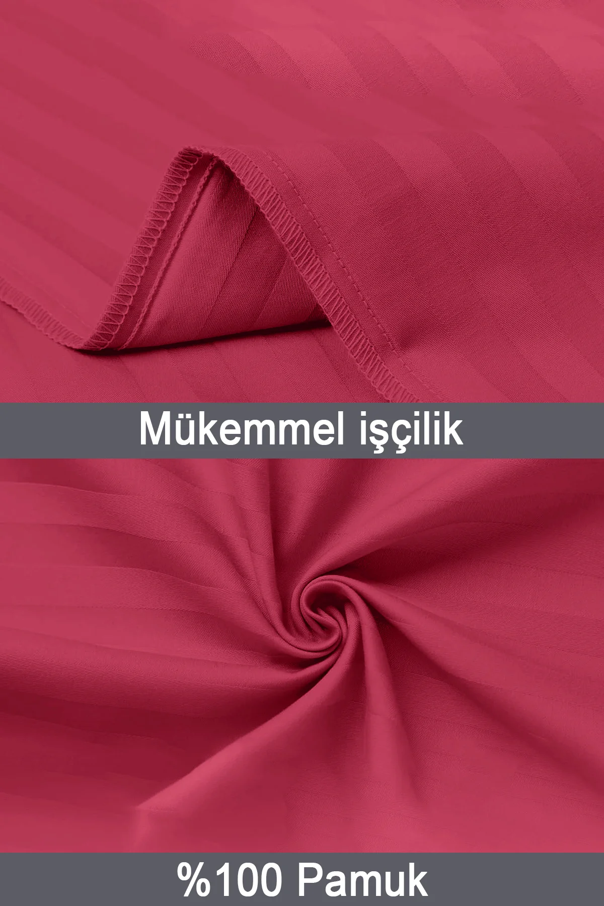 %100 Pamuk 2’li Çizgili Saten Yastık Kılıfı 50 X 70 Cm - Bordo - Vionel Home Görsel 4