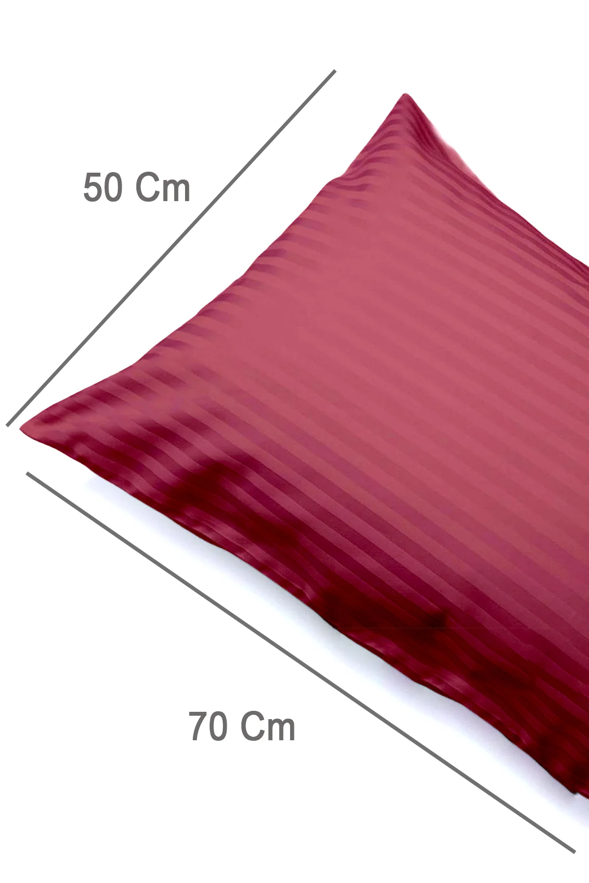 %100 Pamuk 2’li Çizgili Saten Yastık Kılıfı 50 X 70 Cm - Bordo - Vionel Home Görsel 3
