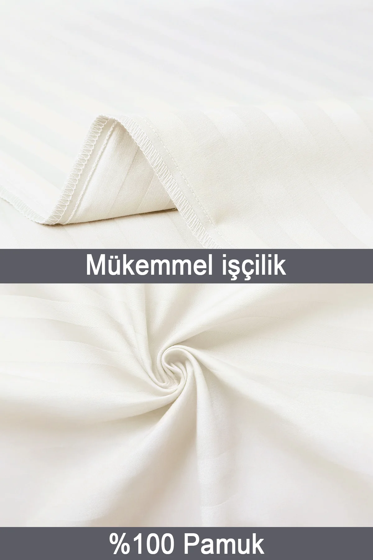 %100 Pamuk 2’li Çizgili Saten Yastık Kılıfı 50 x 70 cm - Ekru - Vionel Home Görsel 4