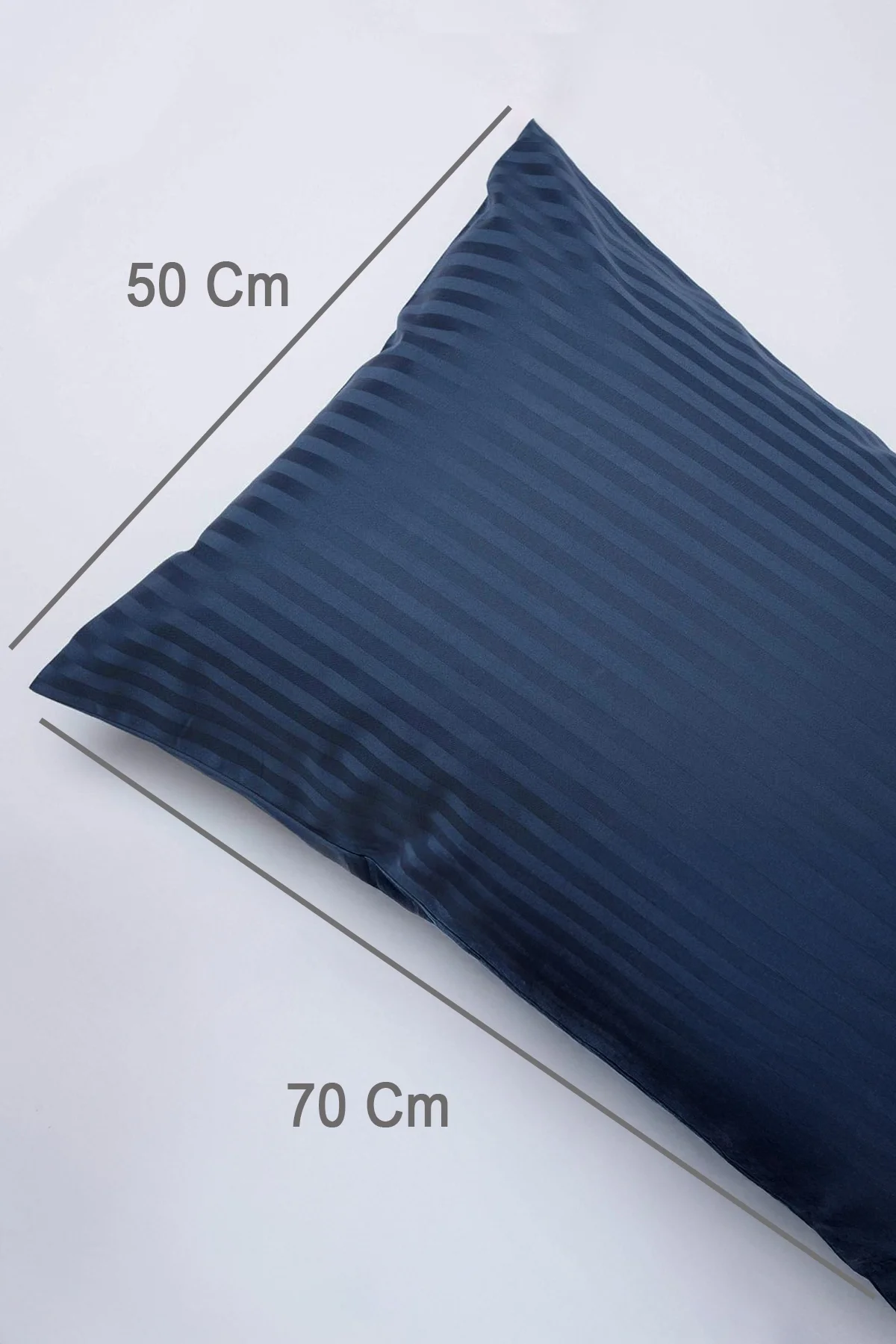 %100 Pamuk 2’li Çizgili Saten Yastık Kılıfı 50 X 70 Cm - Gece Mavisi - Vionel Home Görsel 3