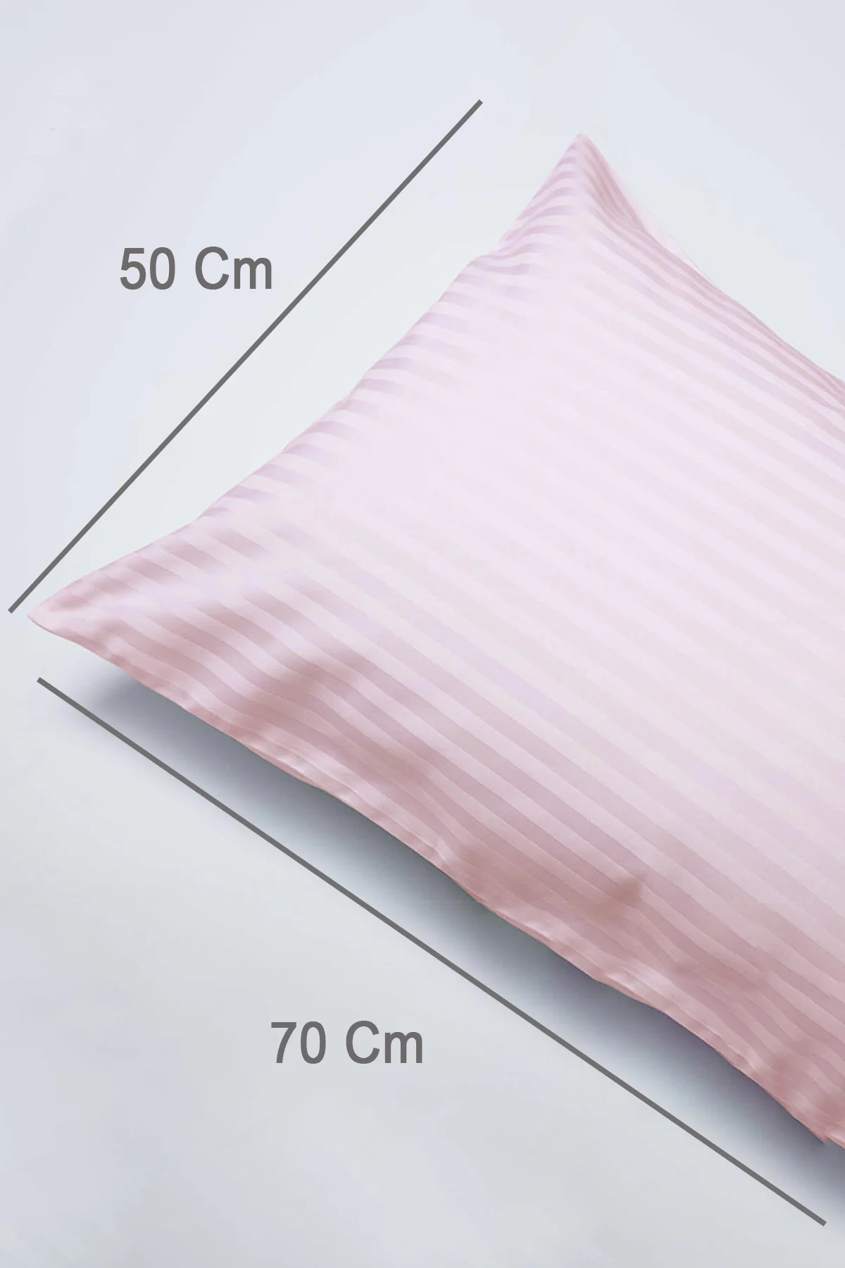 %100 Pamuk 2’li Çizgili Saten Yastık Kılıfı 50 x 70 cm - Pembe - Vionel Home Görsel 3