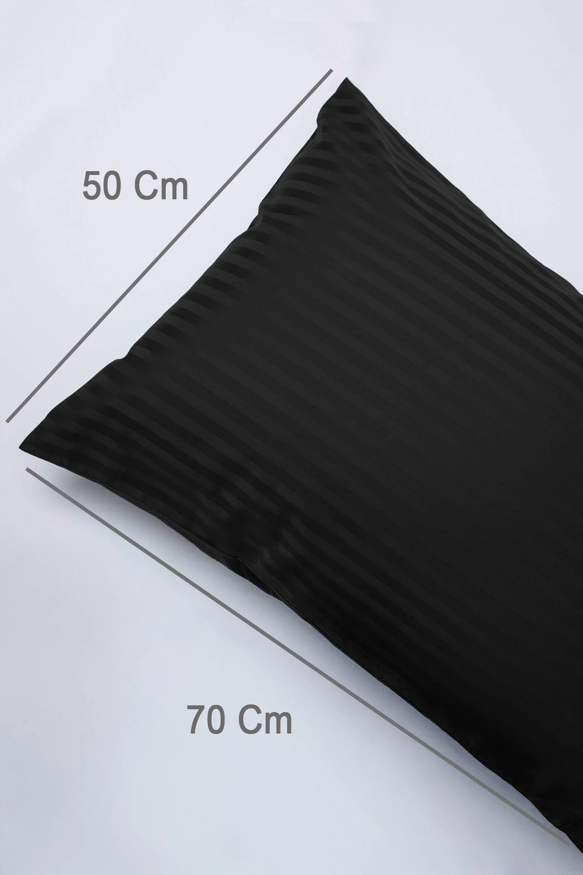 %100 Pamuk 2’li Çizgili Saten Yastık Kılıfı 50 x 70 cm - Siyah - Vionel Home Görsel 3