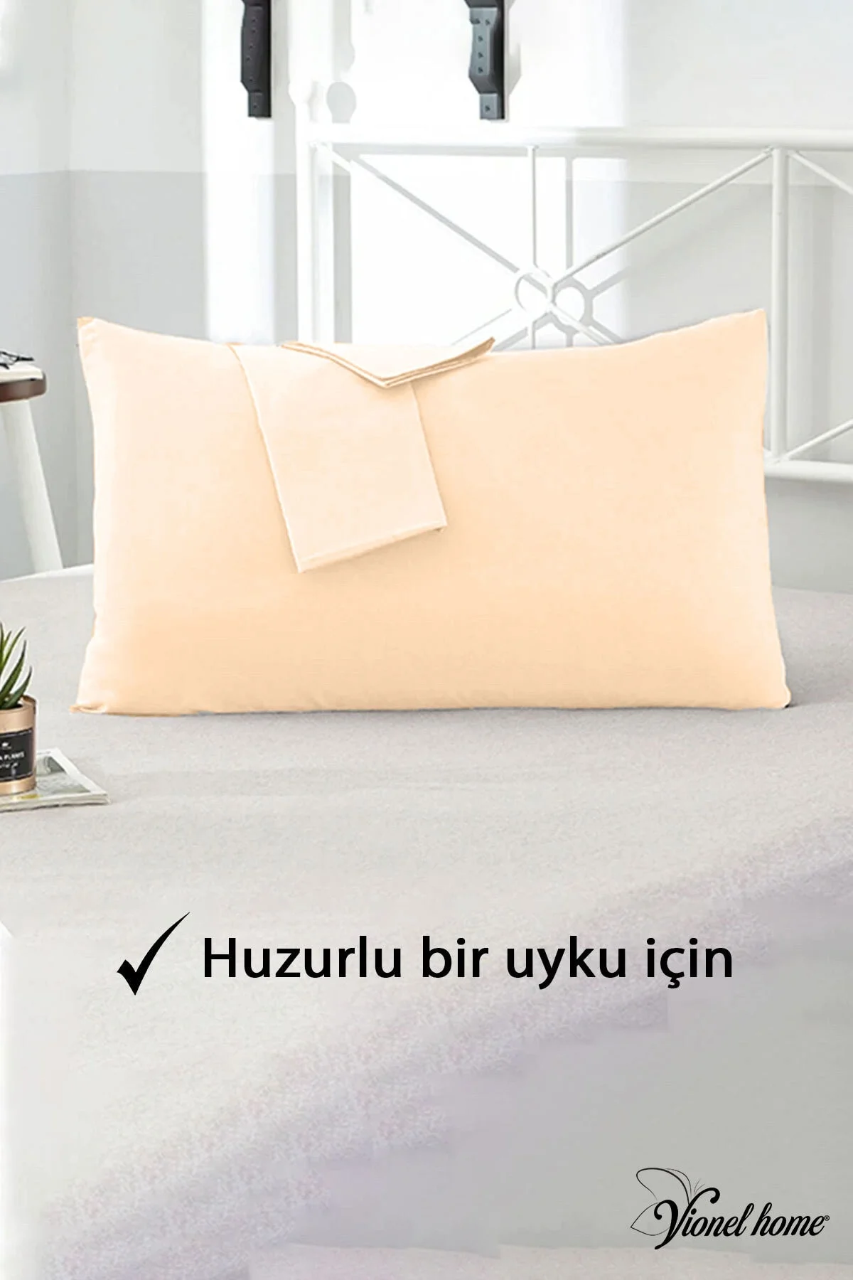 Pamuklu 2'li Yastık Kılıfı 50x70 Cm Düz Bej - Vionel Home Görsel 2