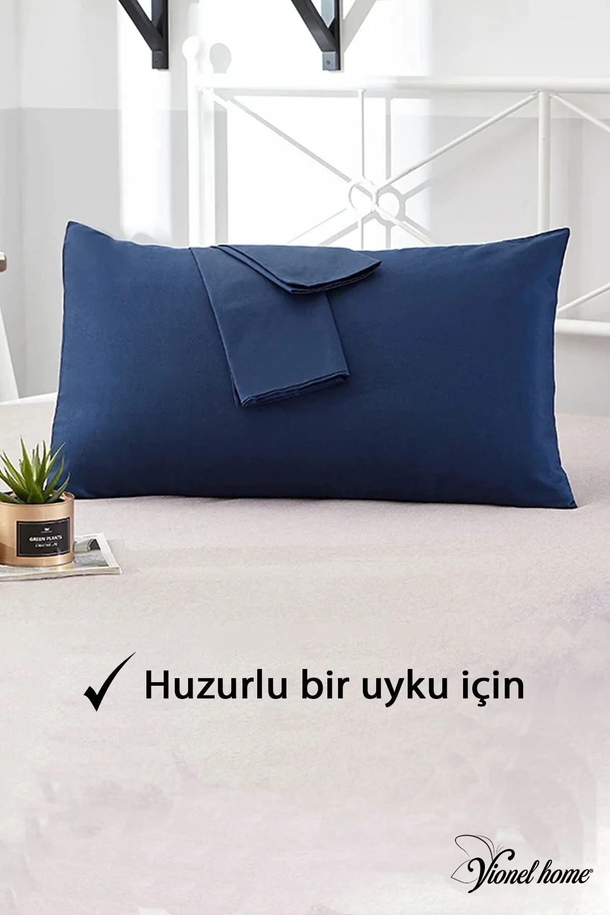 Pamuklu 2'li Yastık Kılıfı 50x70 Cm Düz Gece Mavisi - Vionel Home Görsel 2
