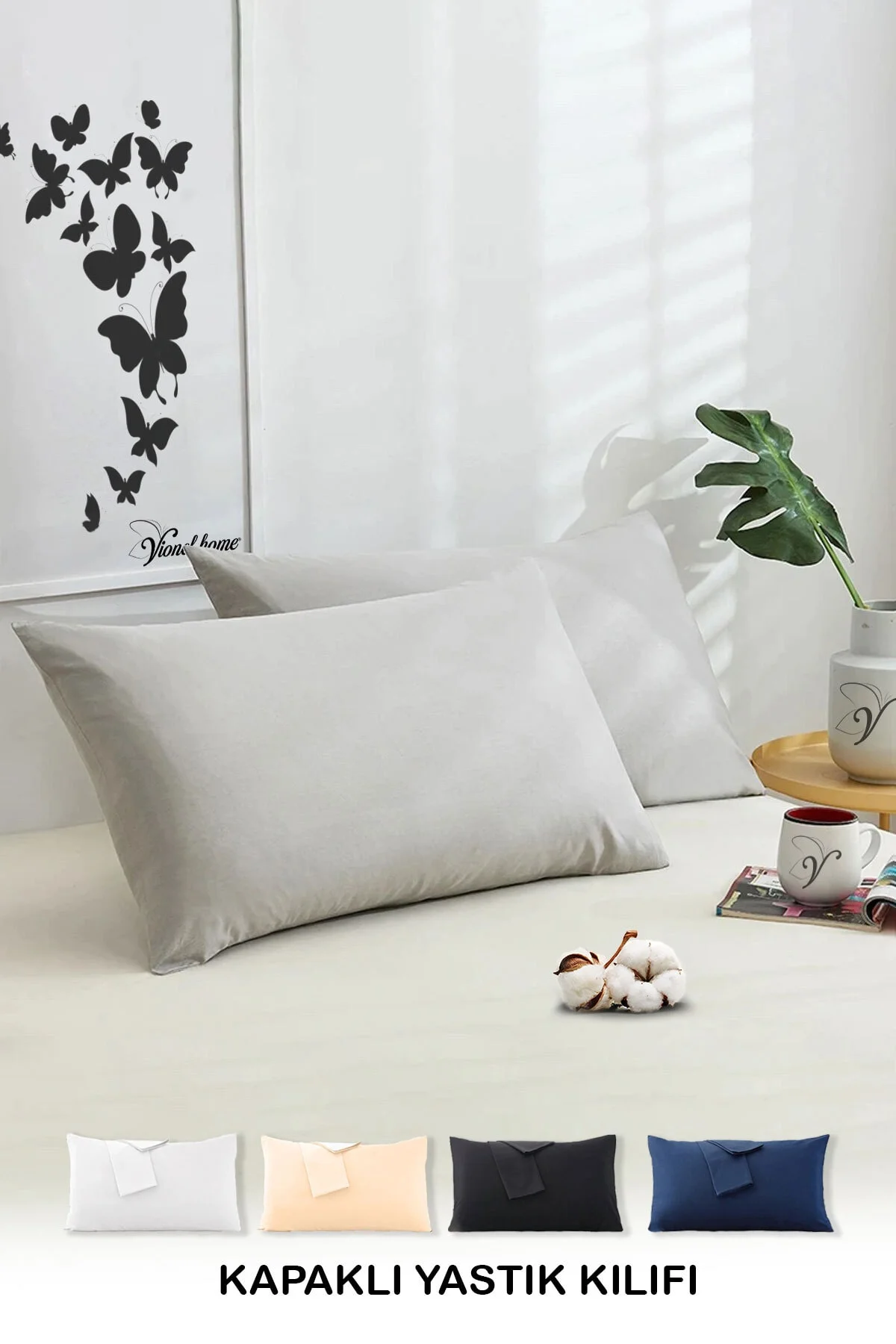 Pamuklu 2'li Yastık Kılıfı 50x70 Cm Düz Gri