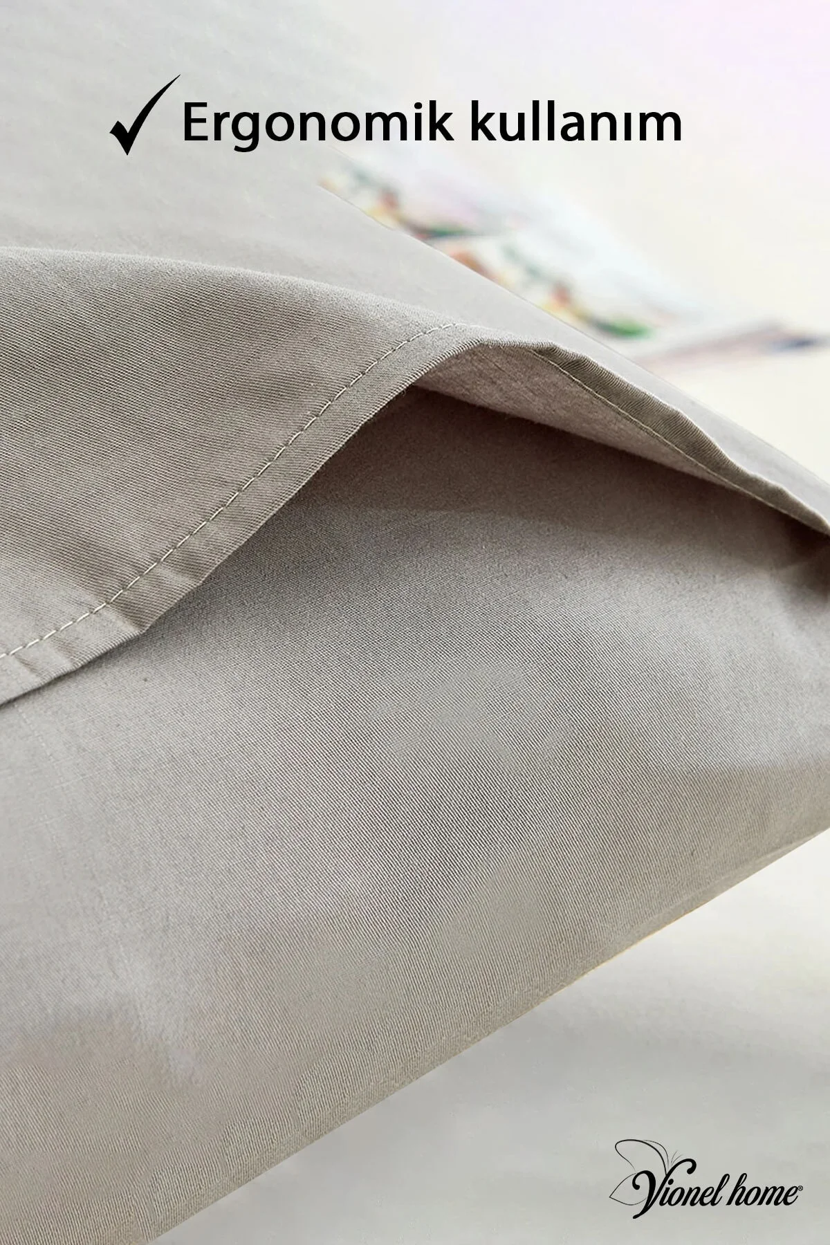 Pamuklu 2'li Yastık Kılıfı 50x70 Cm Düz Gri - Vionel Home Görsel 3