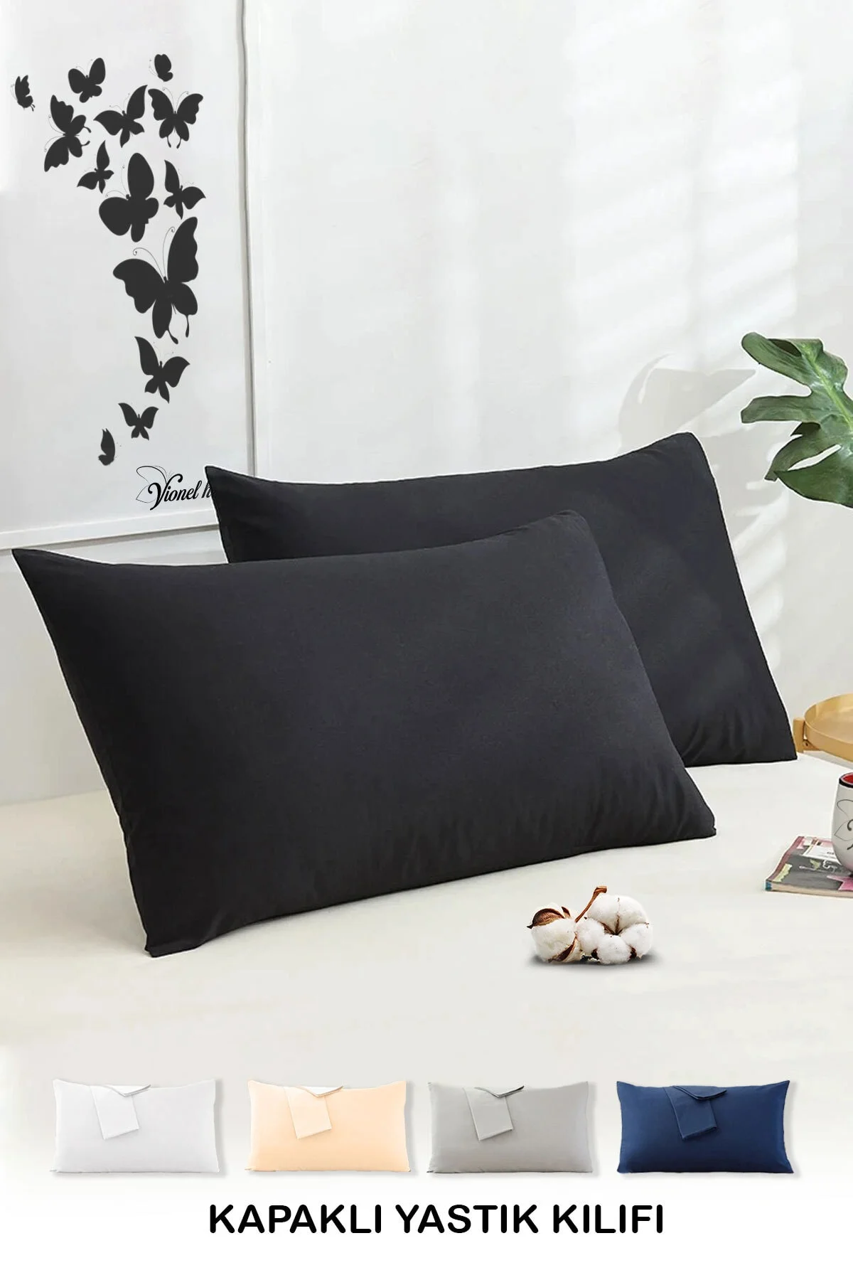 Pamuklu 2'li Yastık Kılıfı 50x70 Cm Düz Siyah