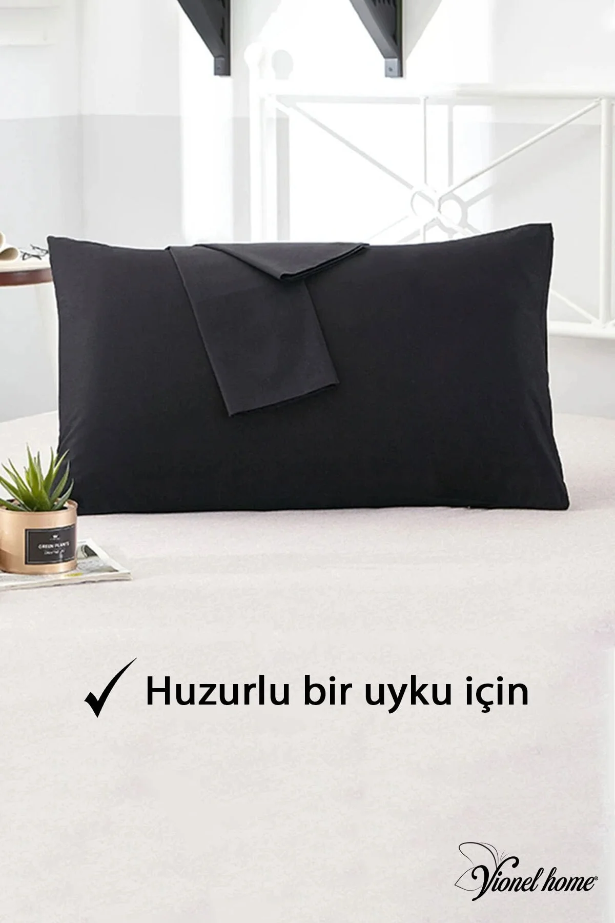 Pamuklu 2'li Yastık Kılıfı 50x70 Cm Düz Siyah - Vionel Home Görsel 2