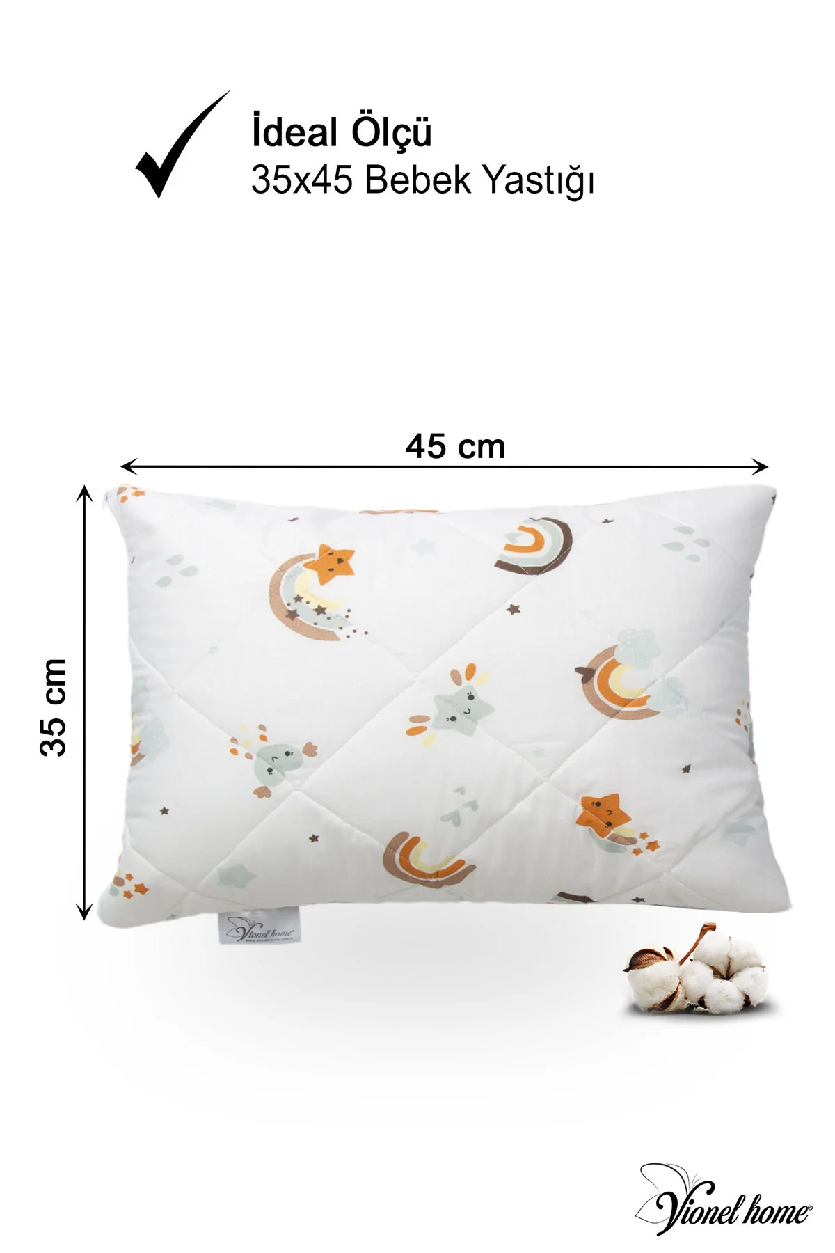 Kapitone Sıvı Geçirmez Bebek Yastığı | %100 Pamuk | Fermuarlı Tasarım |35x45 cm - Vionel Home Görsel 3