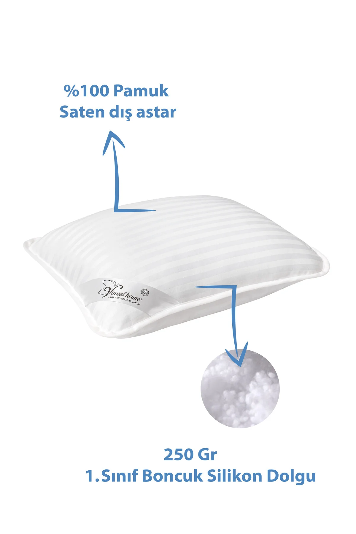 Saten Bebek Yastığı, %100 Pamuk Kılıf, Boncuk Silikon iç dolgu, Otel Kalitesi - Vionel Home Görsel 3
