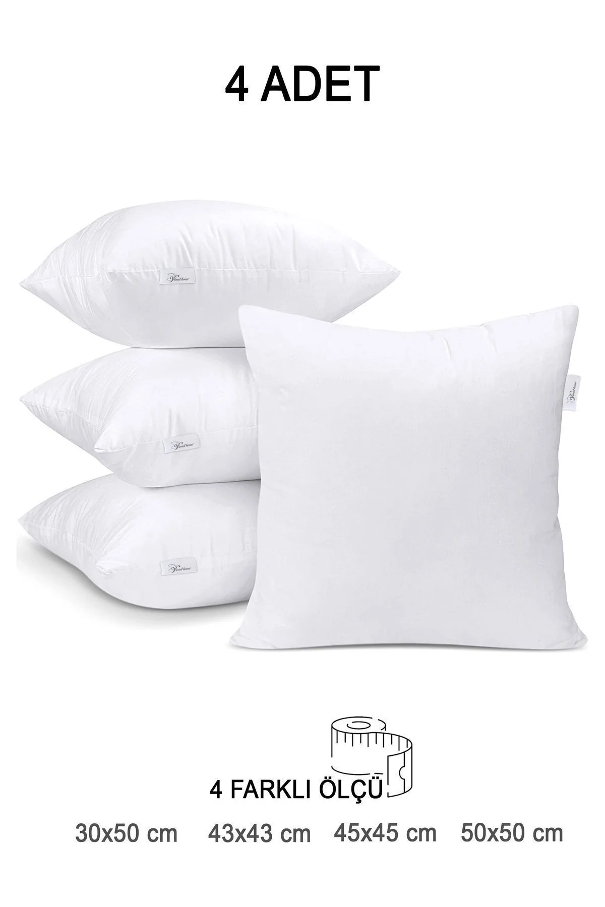 4 Adet Premium Kare Kırlent Iç Yastık, ELYAF DOLGULU, m&ro 30x50,45x45,43x43,50x50