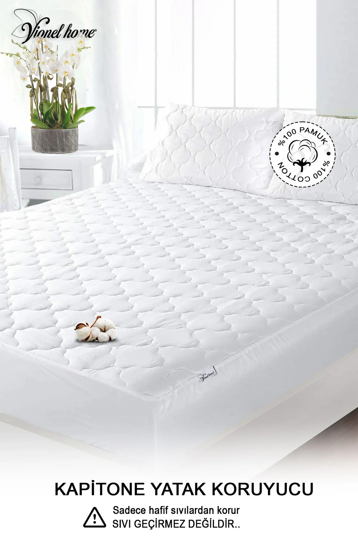 %100 Pamuk, Kapitone Yatak Koruyucu Çarşaf, Fitted Full Kenar, Elyaf Dolgulu, Tek Ve Çift Kişilik