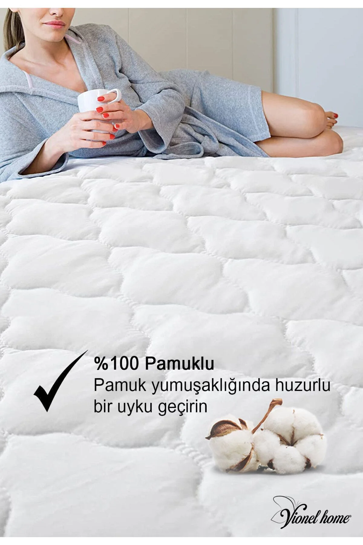 %100 Pamuklu | Kapitone Sıvı Geçirmez Yatak Alezi | Ful Kenar, Tek, Çift Kişilik Yatak Koruyucu Alez - Vionel Home Görsel 4