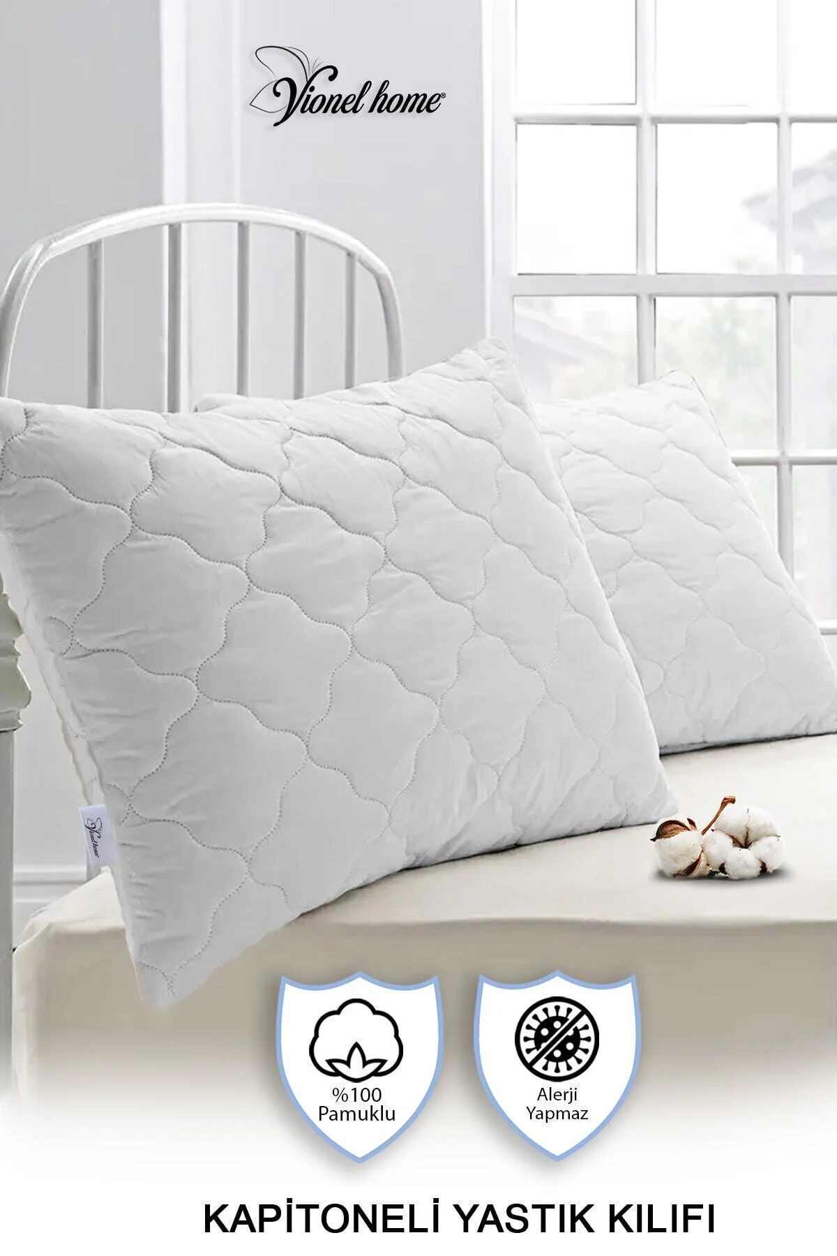 %100 Pamuk Kapitoneli 2’li Yastık Alezi Koruyucu Kılıf (50X70 CM) - Vionel Home Görsel 4