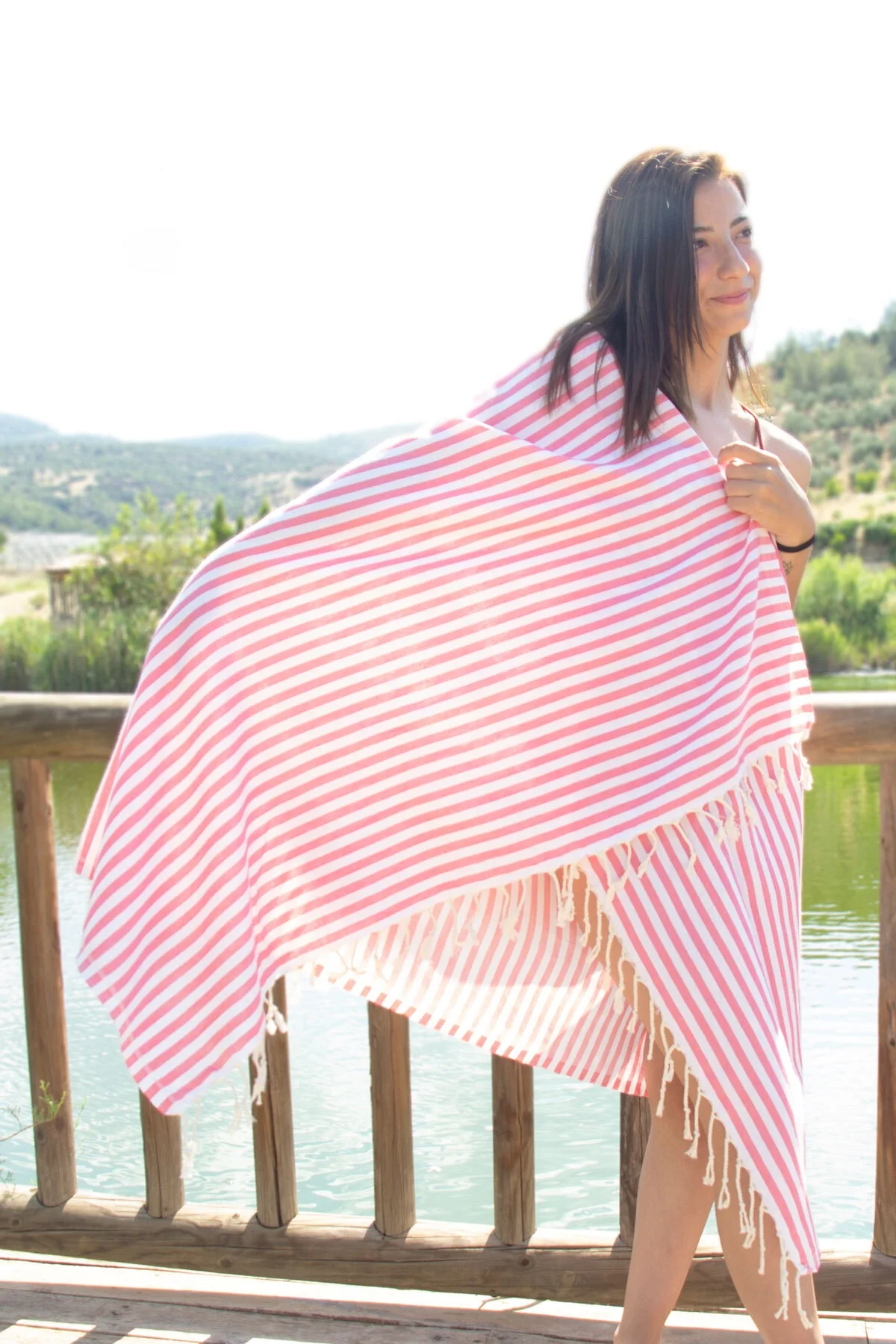 %100 Organik Pamuk, Zebra Desenli Pembe Peştemal, Banyo Ve Plaj Havlusu, 100x175cm - Vionel Home Görsel 2