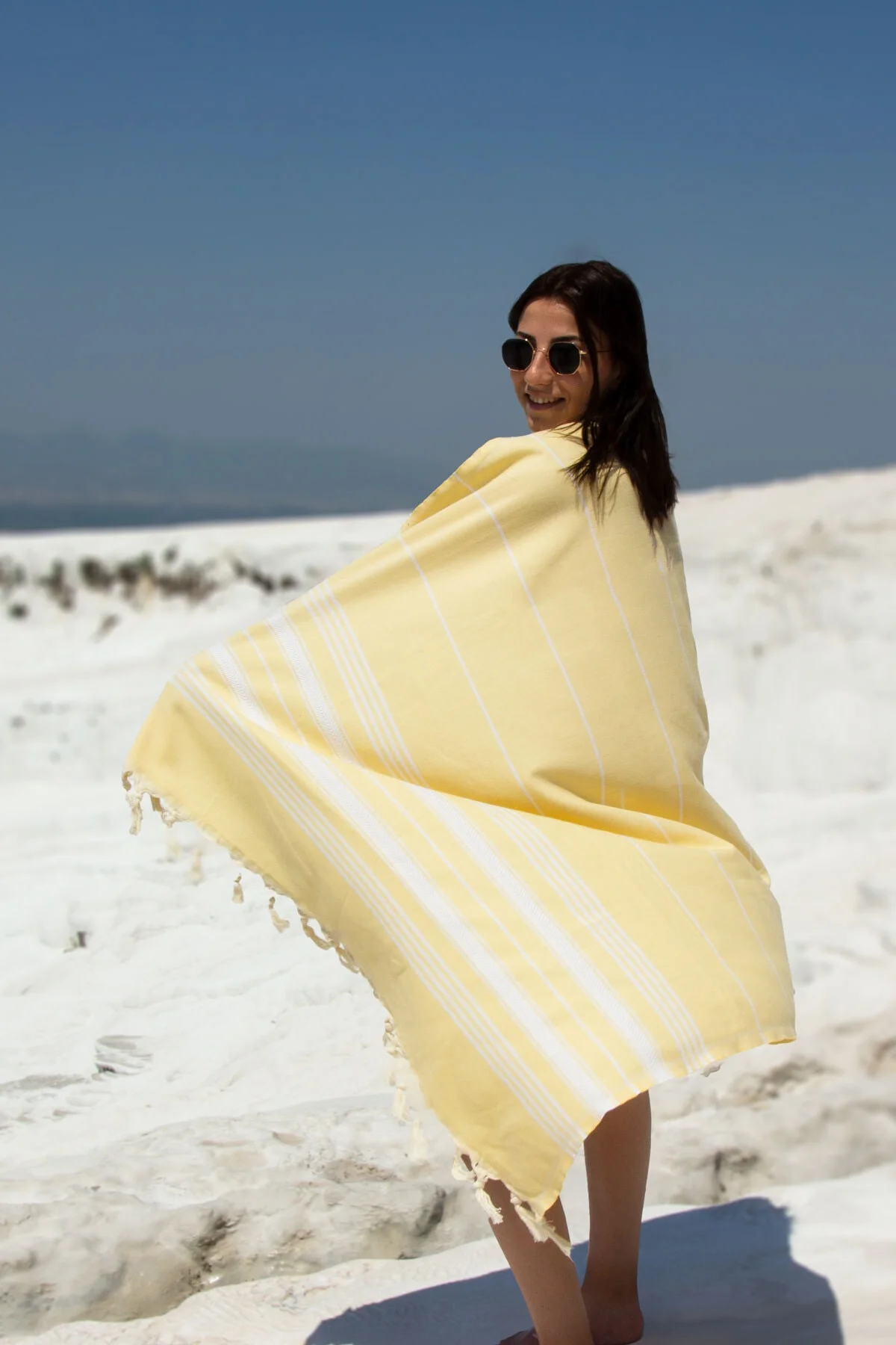 %100 Organik Pamuk, Sarı Çavuş Balıksırtı Desenli Peştemal, Banyo Ve Plaj Havlusu, 100x175cm - Vionel Home Görsel 2