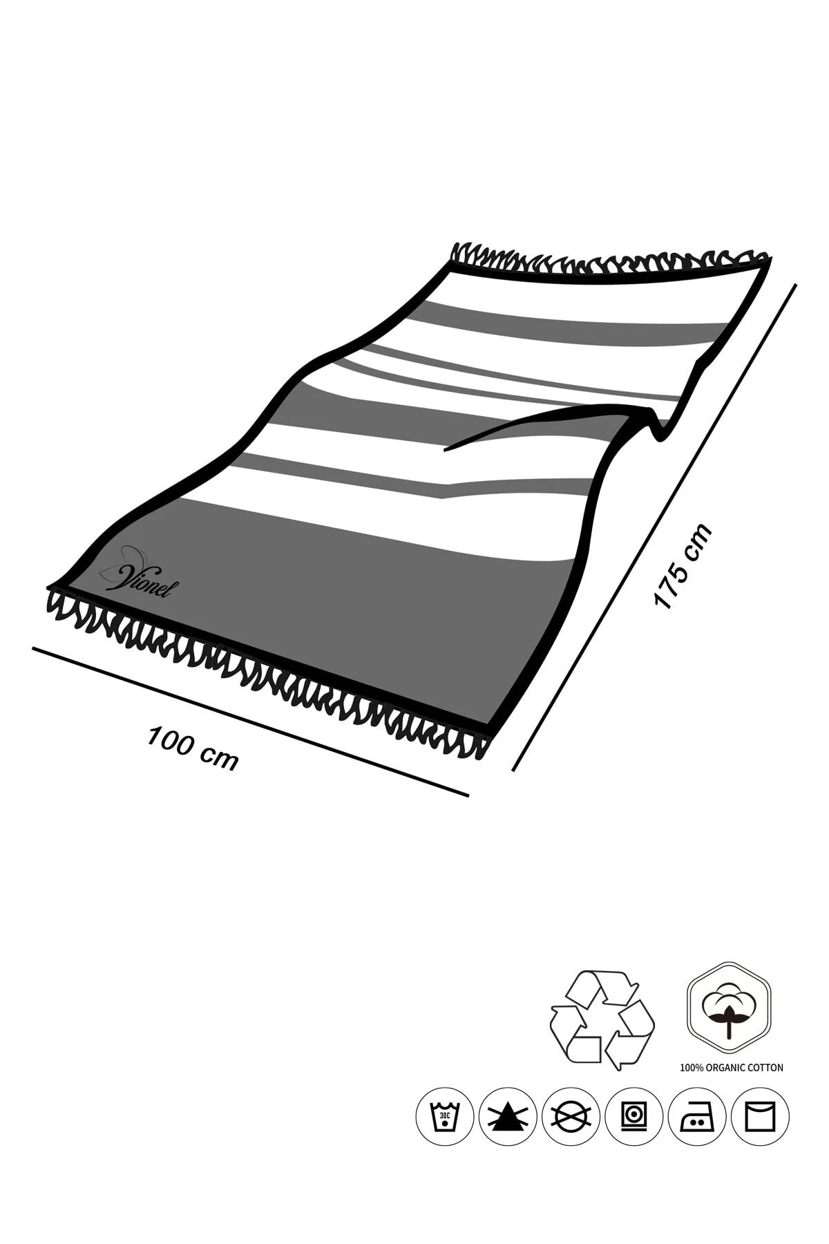 %100 Organik Pamuk, Sarı Çavuş Balıksırtı Desenli Peştemal, Banyo Ve Plaj Havlusu, 100x175cm - Vionel Home Görsel 8