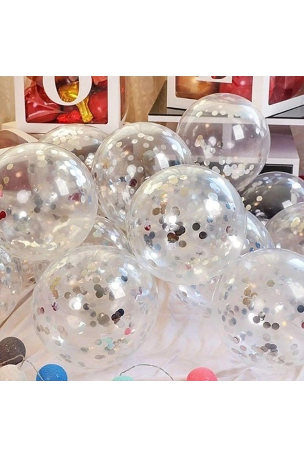 Şeffaf Gümüş Konfetili Balon 10 Adet - Partioutlet Görsel 2