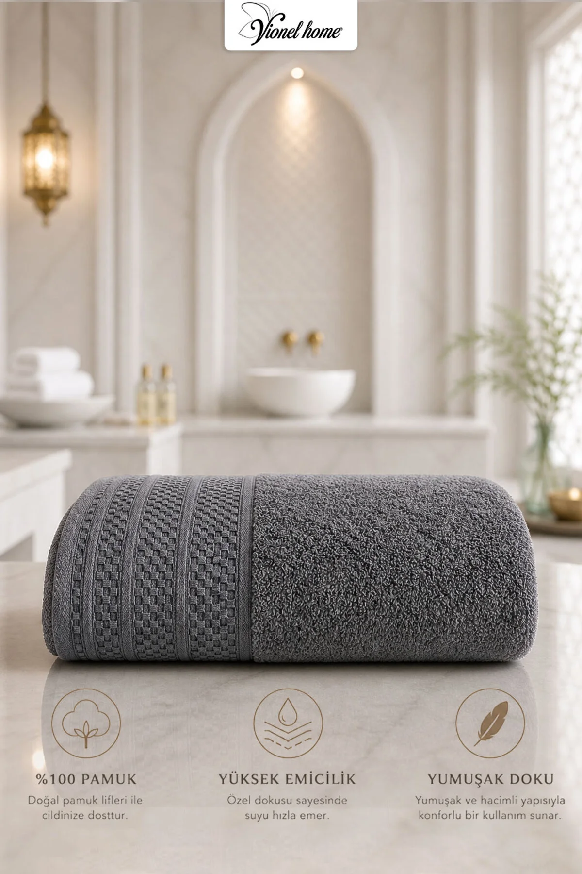 %100 Pamuk Softure Banyo Havlusu | Yüksek Emici | Yumuşak Dokulu | Premium Havlu | 100x140 cm - Antr - Vionel Home Görsel 3