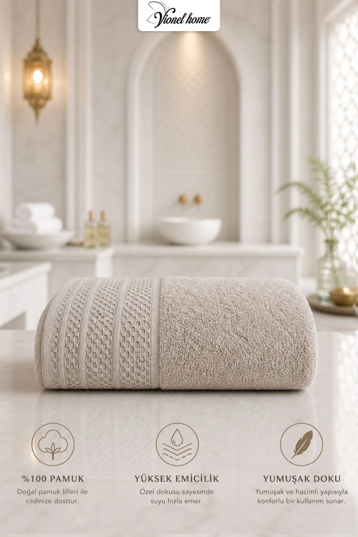 %100 Pamuk Softure Banyo Havlusu | Yüksek Emici | Yumuşak Dokulu | Premium Havlu | 100x140 cm - Vizo - Vionel Home Görsel 3