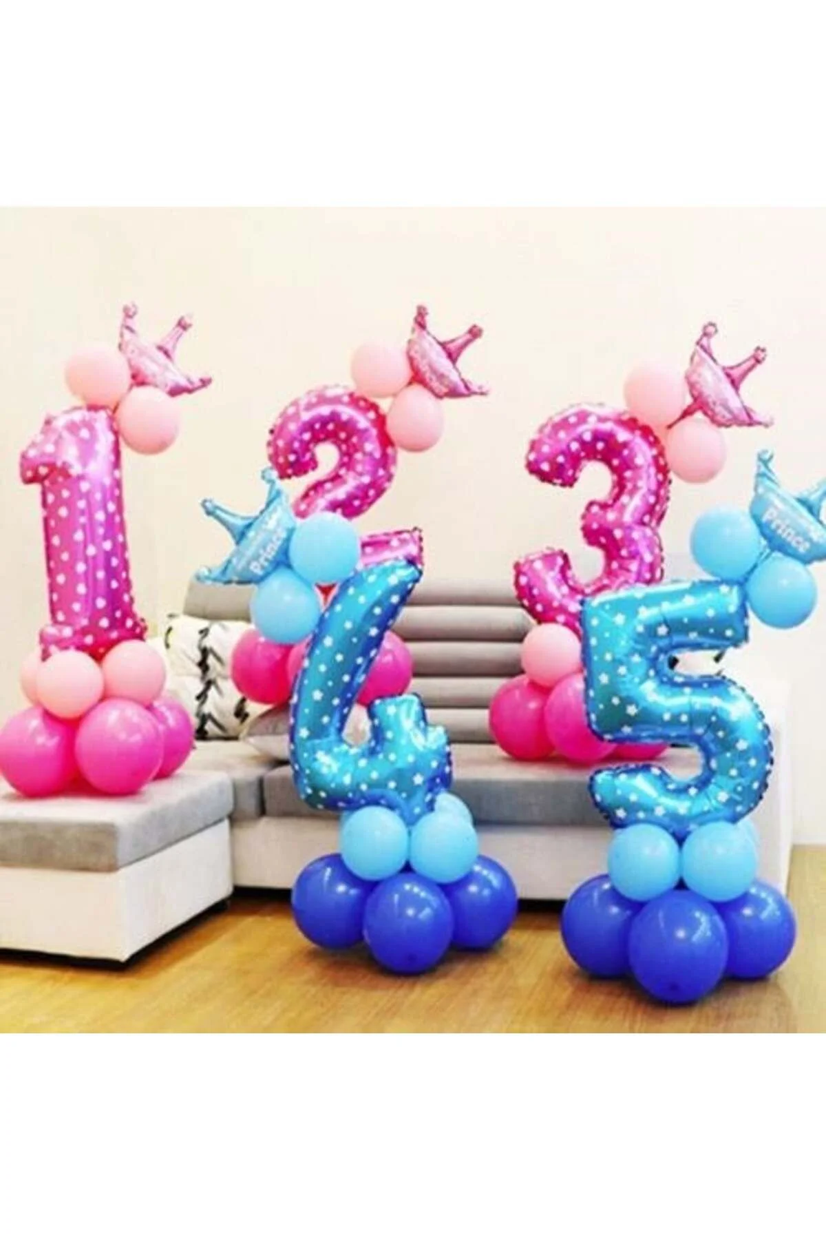 9 Rakam Mavi Yıldızlı Folyo Balon 100 Cm - Partioutlet Görsel 3