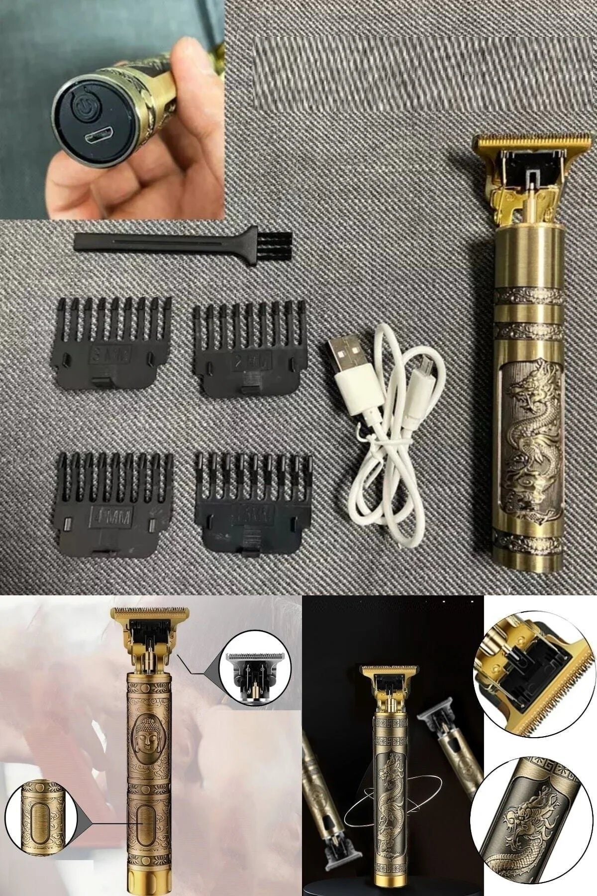 Ejderha Motifli Şık Tasarım T Jilet Bıçak Xl Batarya Şarjlı Sıfır Kesim Yapan Tıraş Makinesi - pazariz Görsel 7