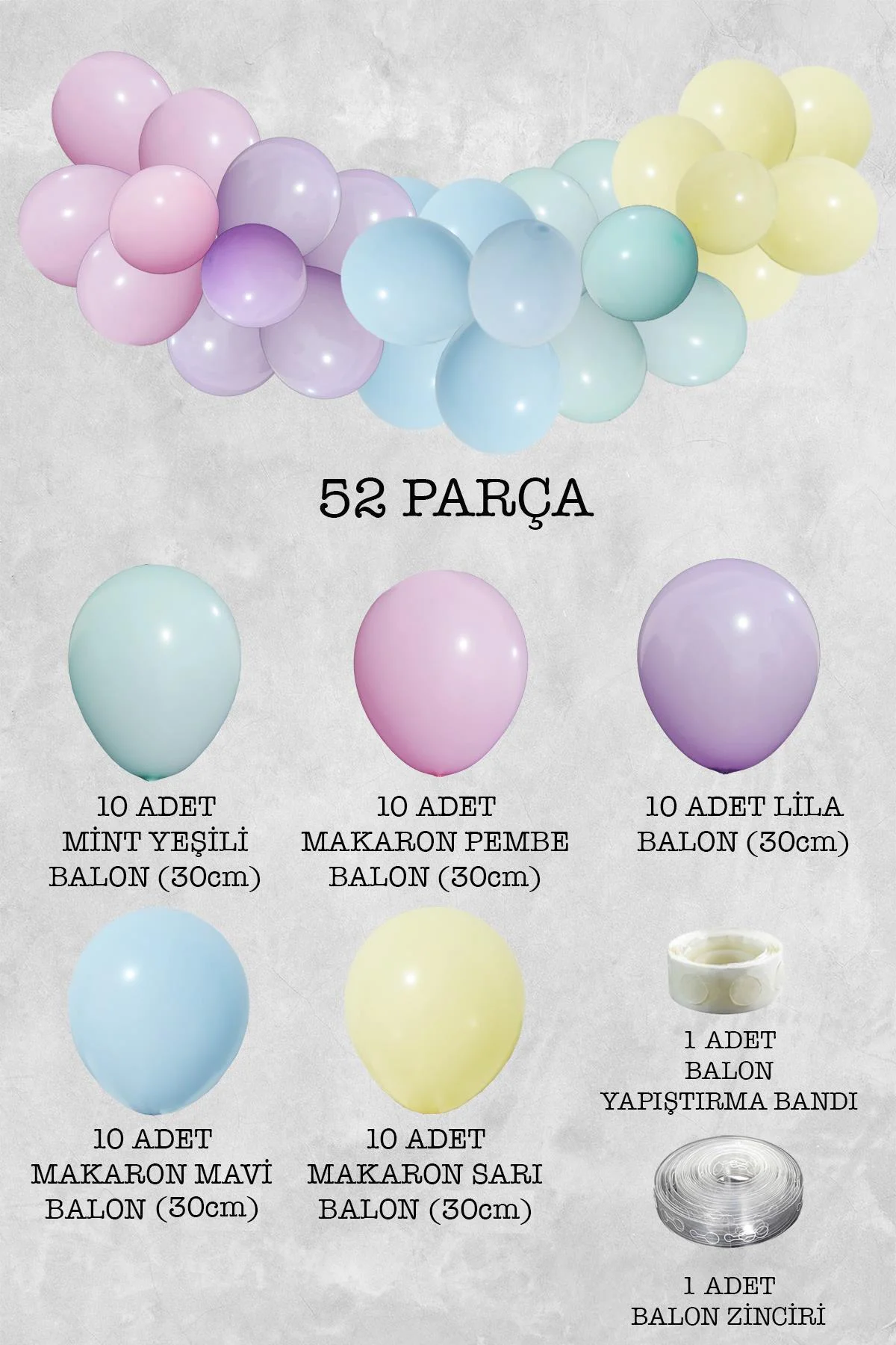 Makaron Gökkuşağı Konsept Balon Zinciri Unicorn Temalı Parti Balon Seti 52 Parça - PEKSHOP Görsel 2