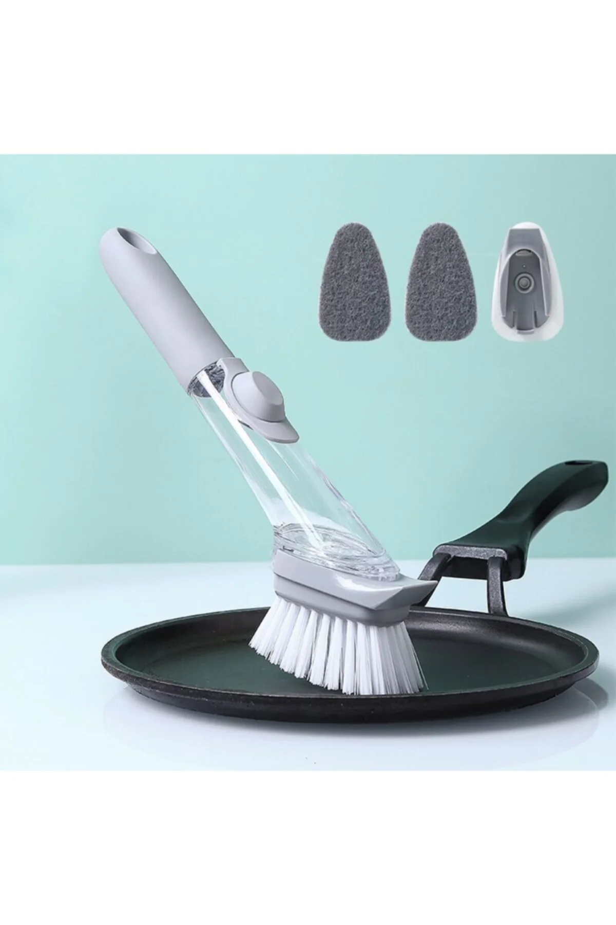 Deterjan Hazneli Ergonomik Bulaşık Fırçası 3 Başlıklı - rennway Görsel 2
