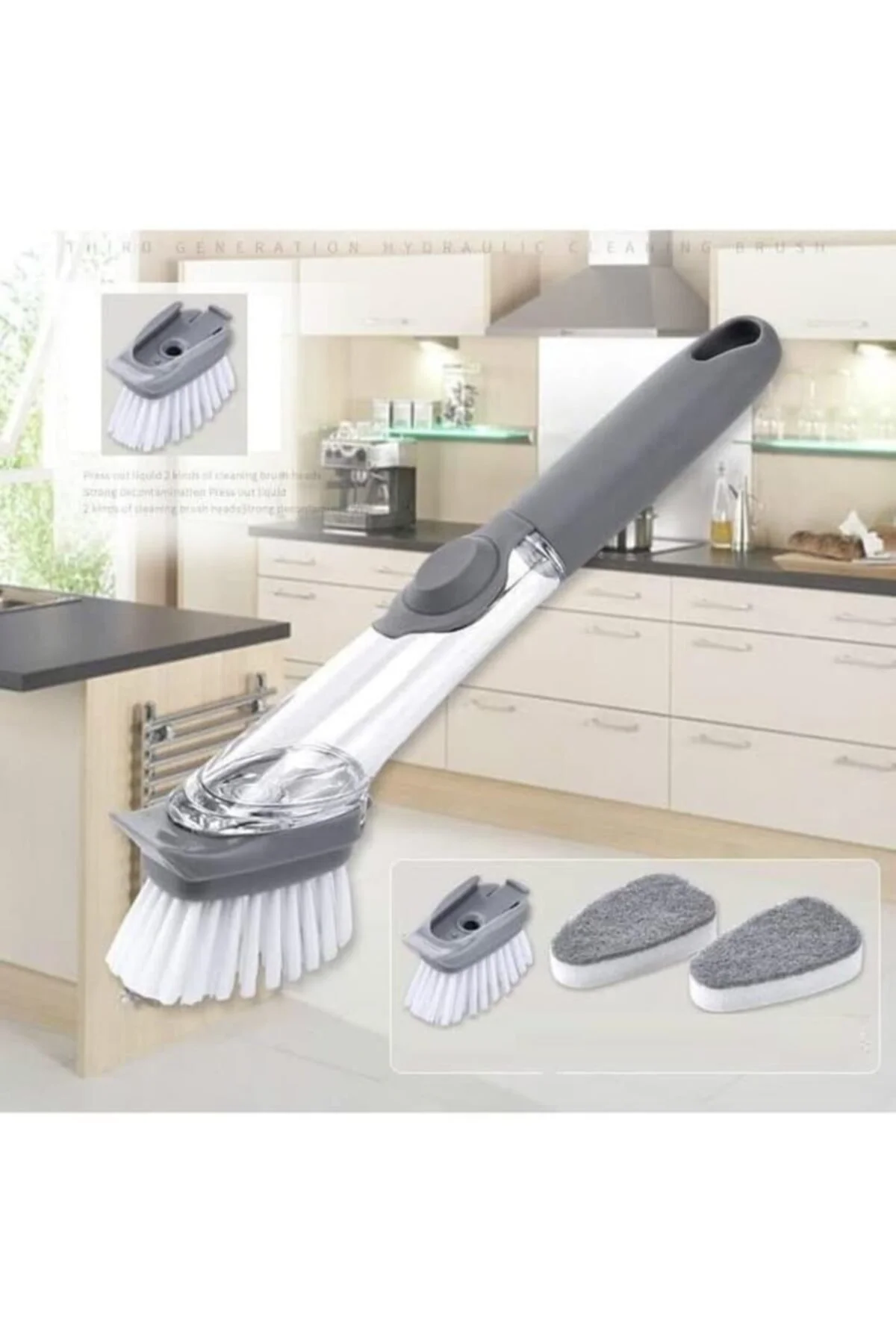 Deterjan Hazneli Ergonomik Bulaşık Fırçası 3 Başlıklı