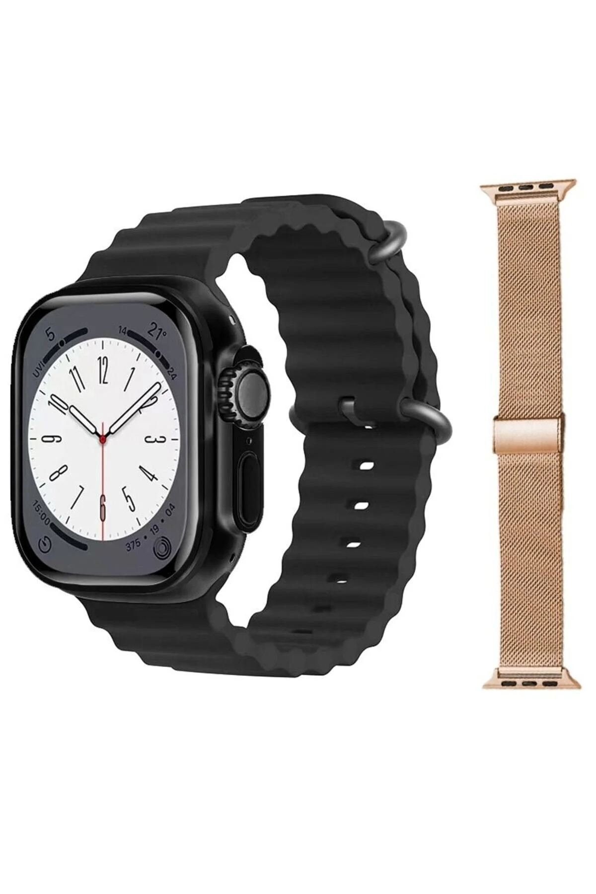 Gs8 Watch 8 Ultra Akıllı Saat Siyah Türkçe Watch 2.02 Inc Gold Metal Kordon Hediye