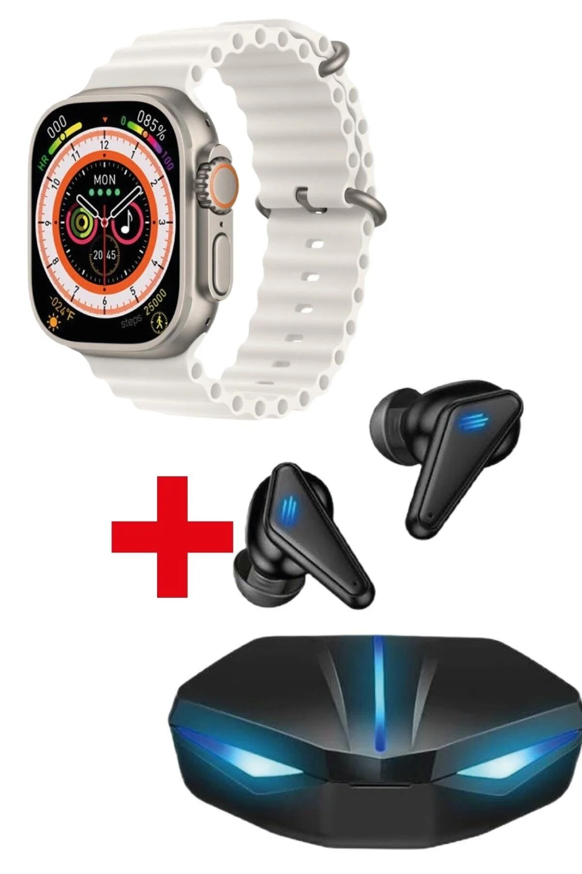 Gs8 Watch 8 Ultra Akıllı Saat Beyaz Watch + K55 Oyuncu Bluetooth Kulaklık Hediye