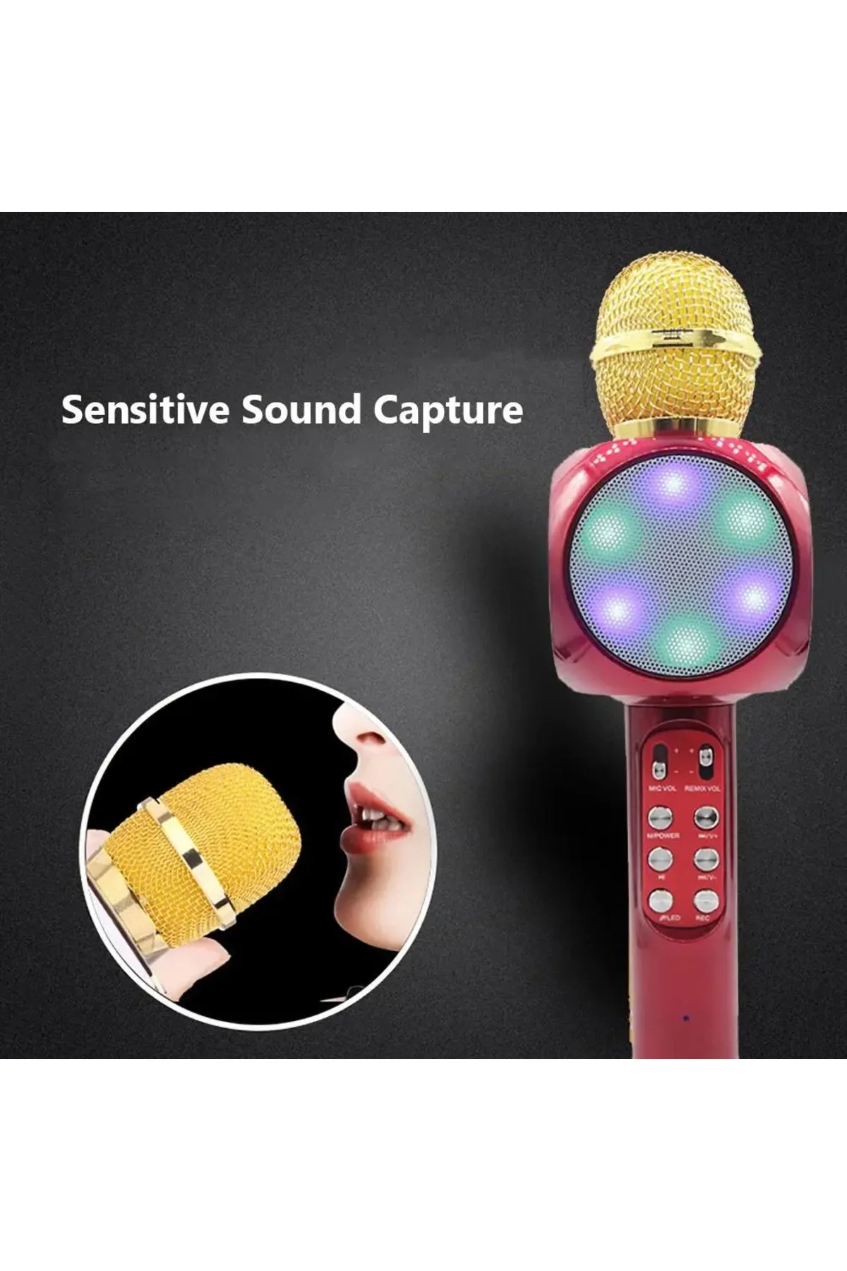 Karaoke Mikrofon , Bluetooth Özellikli Çocuk Mikrofonu Karaoke Işıklı Mikrofon - Evervox Görsel 3