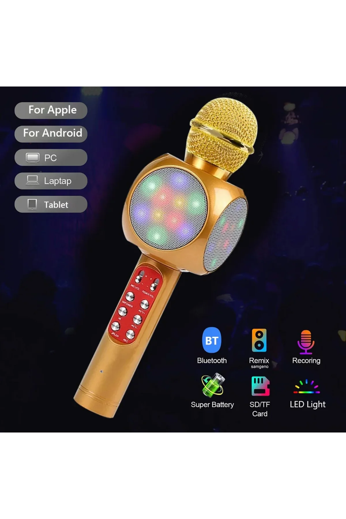 Karaoke Mikrofon , Bluetooth Özellikli Çocuk Mikrofonu Karaoke Işıklı Mikrofon - Evervox Görsel 4