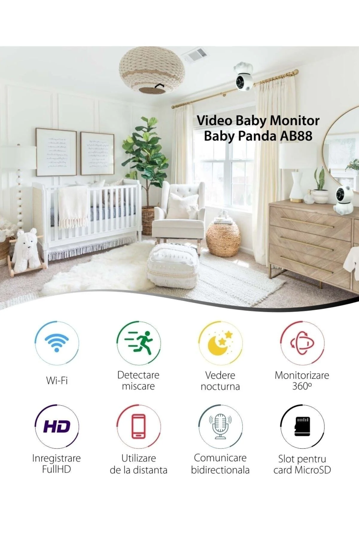 Panda Görünümlü 360° 1080p Ip Güvenlik Kamerası Gece Görüşlü Bebek Bakıcı Ip Wifi Kamerası - pazariz Görsel 4