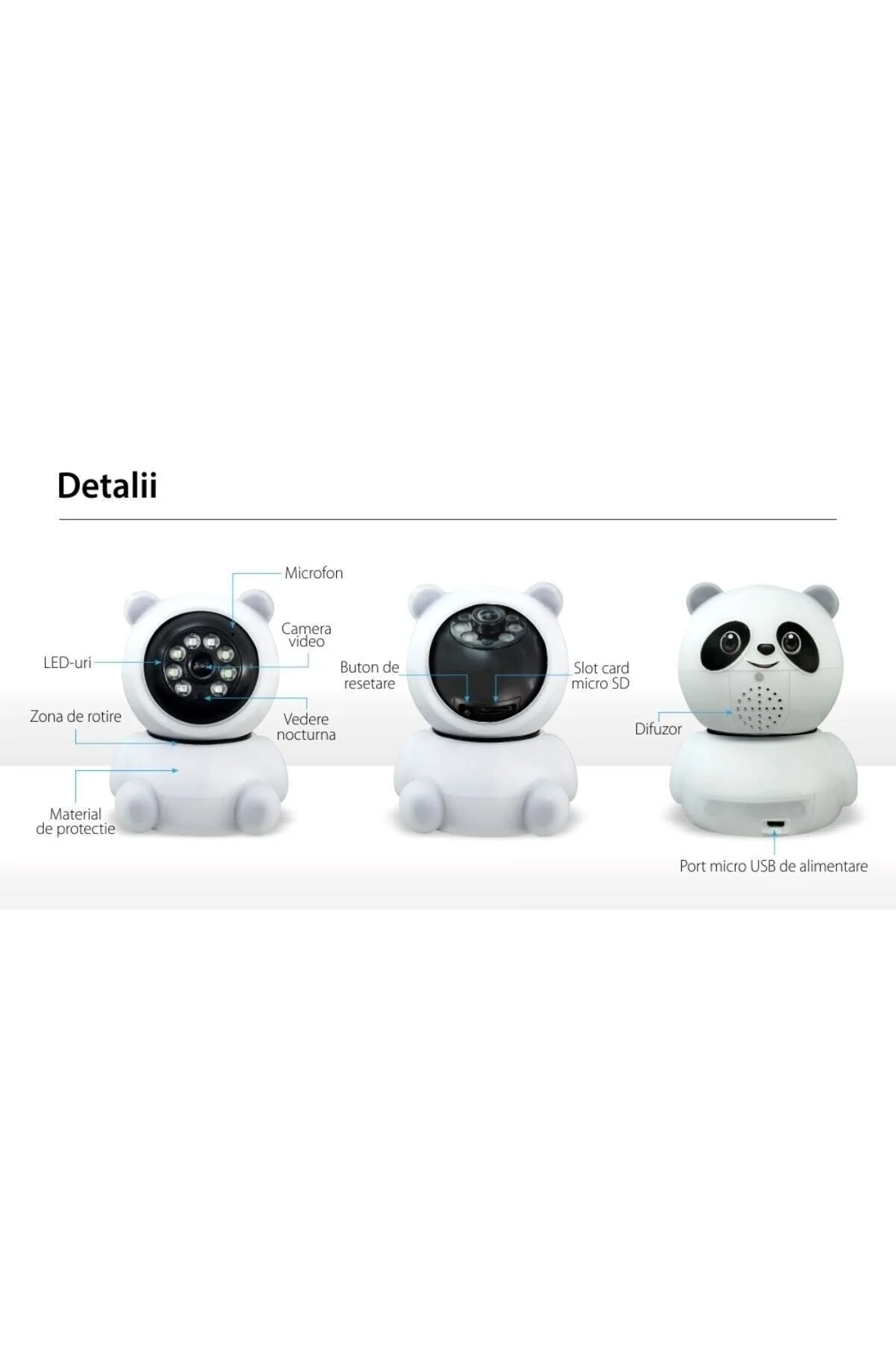 Panda Görünümlü 360° 1080p Ip Güvenlik Kamerası Gece Görüşlü Bebek Bakıcı Ip Wifi Kamerası - pazariz Görsel 7