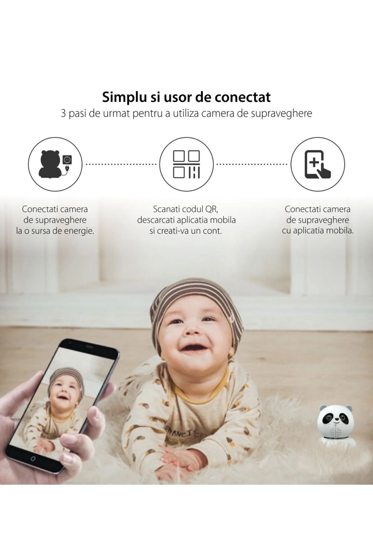 Panda Görünümlü 360° 1080p Ip Güvenlik Kamerası Gece Görüşlü Bebek Bakıcı Ip Wifi Kamerası - pazariz Görsel 5