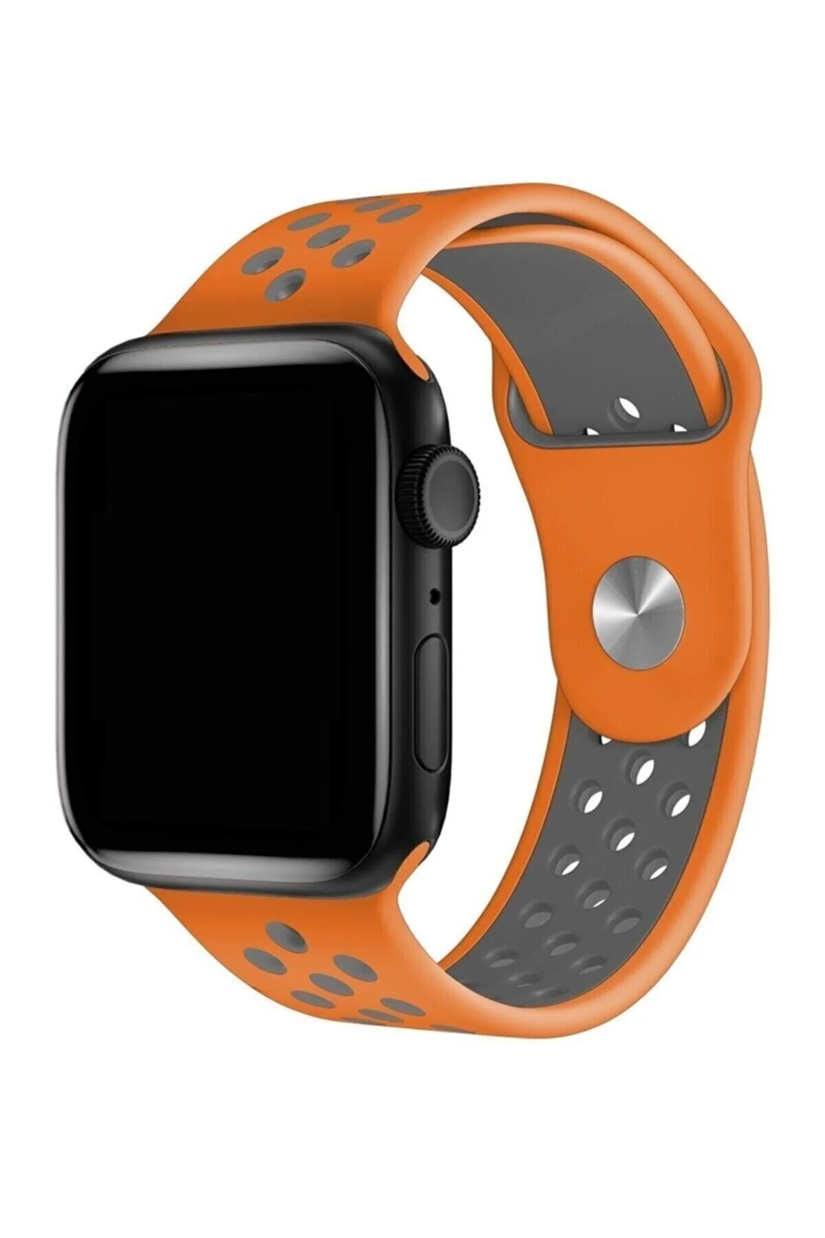 Watch Uyumlu1 2 3 4 5 6 7 Se 45mm Delikli Sportif Silikon Kordon Kayış Turuncu - pazariz Görsel 2