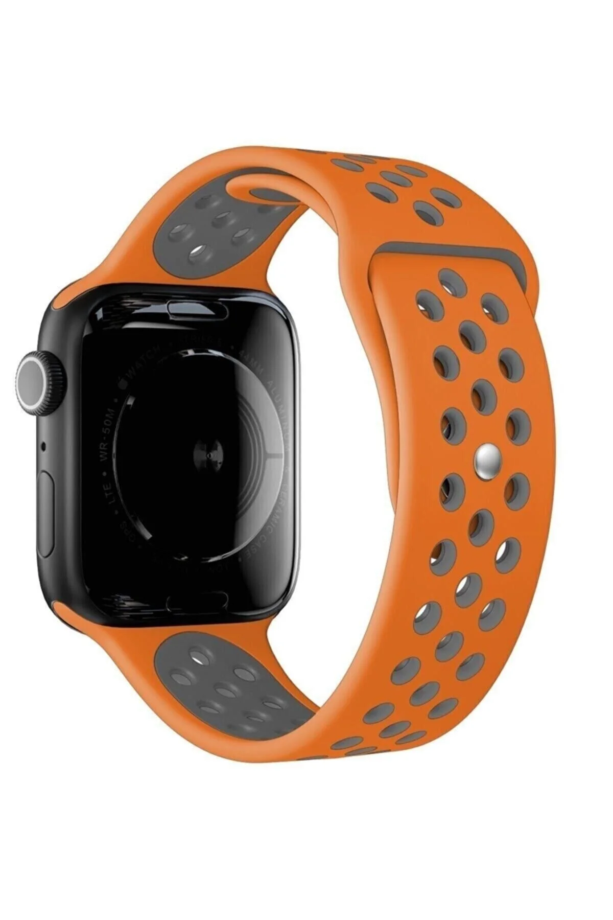 Watch Uyumlu1 2 3 4 5 6 7 Se 45mm Delikli Sportif Silikon Kordon Kayış Turuncu - pazariz Görsel 3