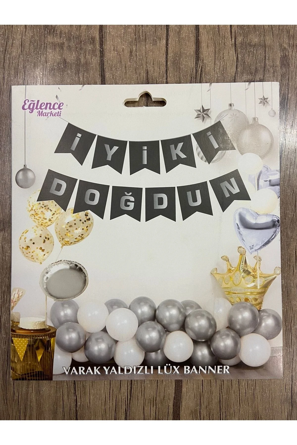 Iyiki Doğdun Yazısı Lüx Varaklı Banner Siyah Gümüş