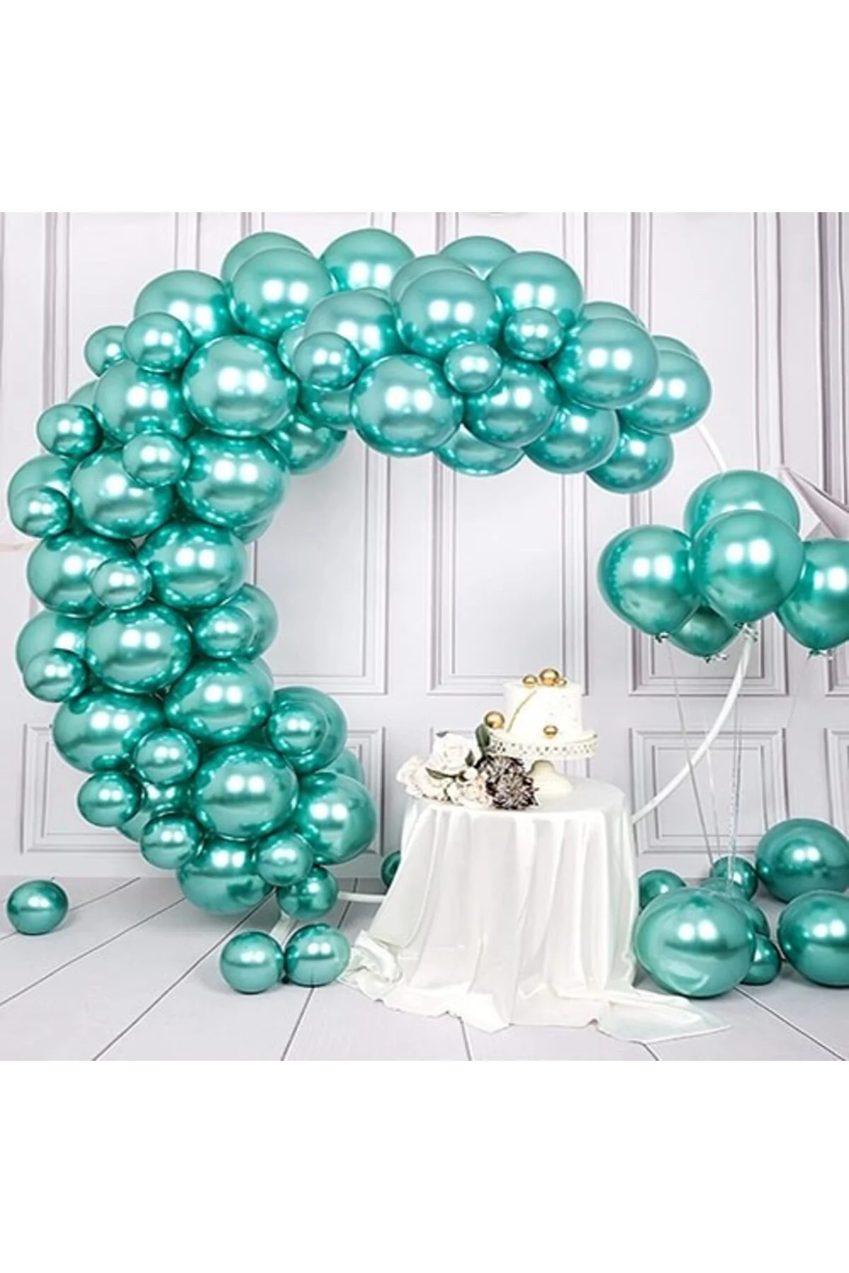 Su Yeşil Renk Krom Balon 10 Adet - Partioutlet Görsel 3