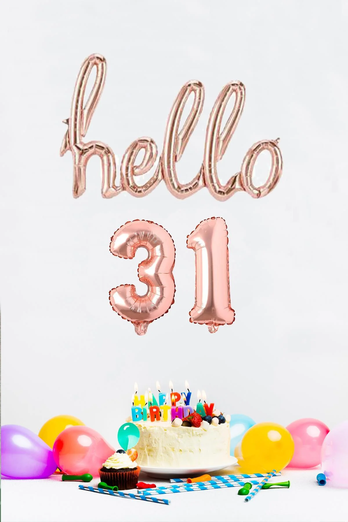 31 Yaş Doğum Günü Balonları - Hello 31 El Yazısı Rose Gold Renk Folyo Balon