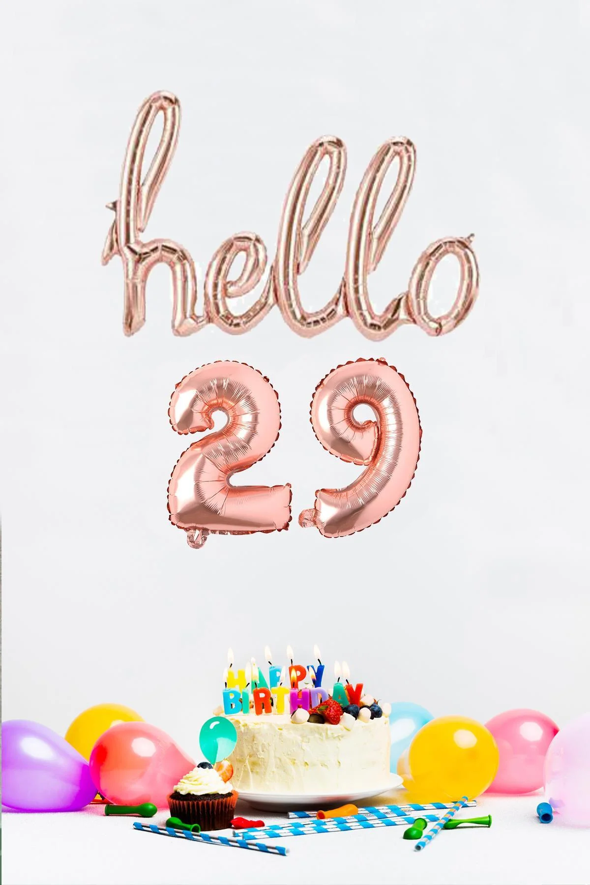 29 Yaş Doğum Günü Balonları - Hello 29 El Yazısı Rose Gold Renk Folyo Balon