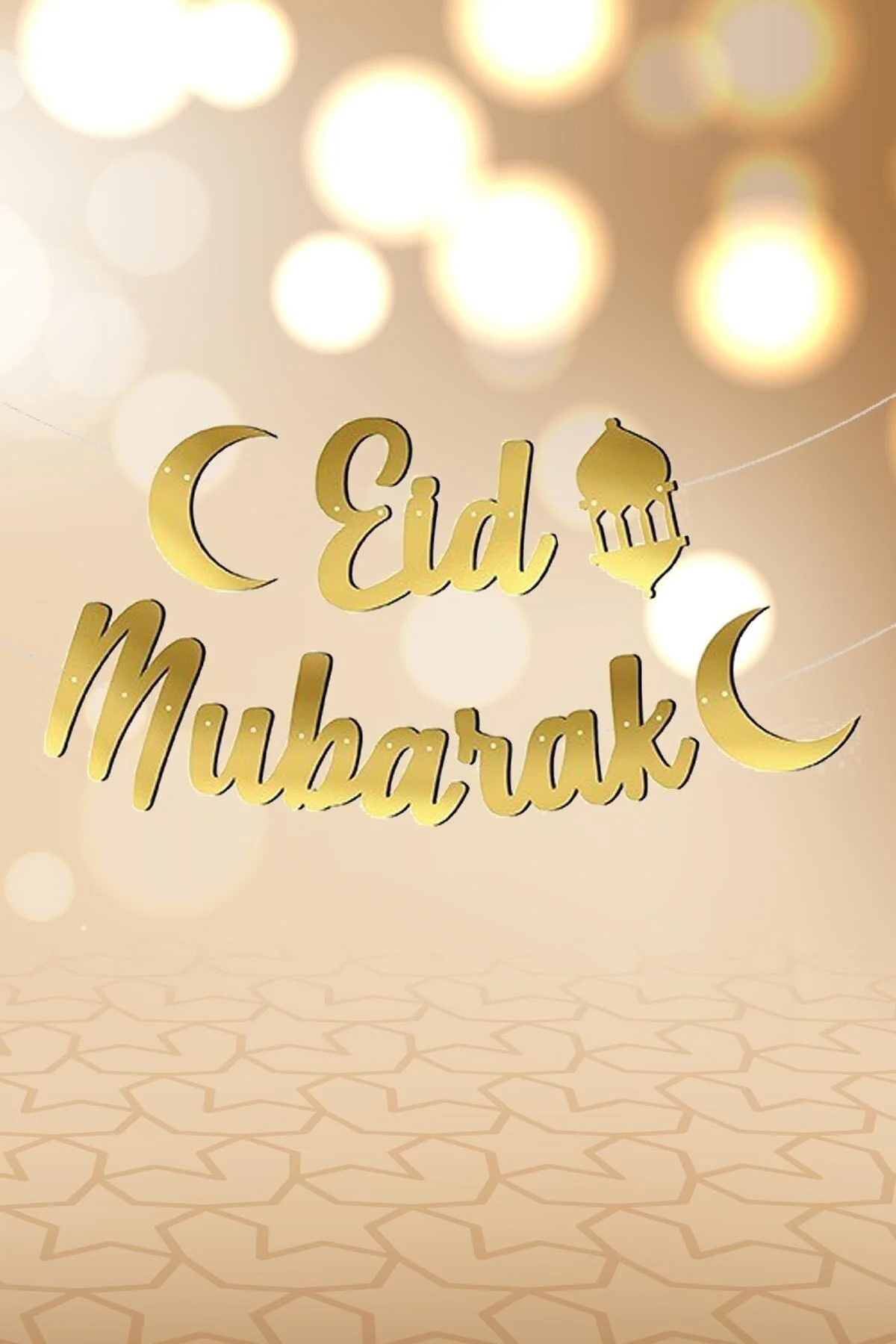 Eid Mubarak Kaligrafi Banner Gold Renkli Ipe Dizili Altın Ramazan Süsü - PEKSHOP